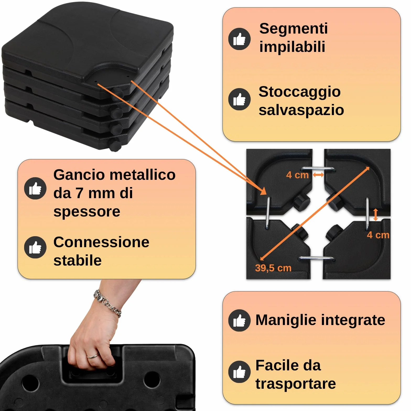 Montafox Pesi per Ombrellone Base Parasole Nero 60 Litri 100 kg