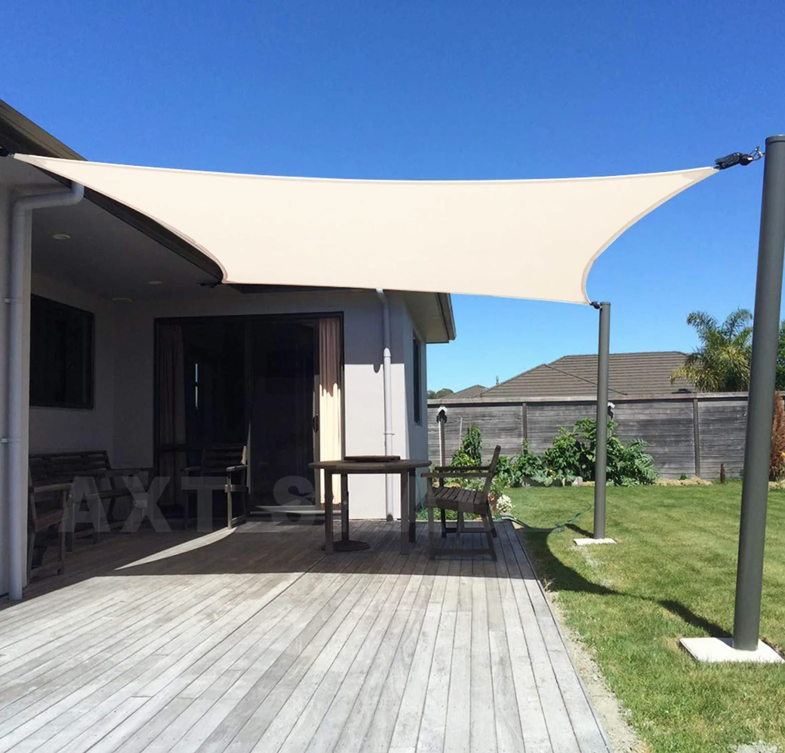 AXT SHADE Vela Ombreggiante Rettangolare 4x5m Tenda a Vela Traspirante e Protezione Raggi UV per Esterno Terrazza Giardino-Crema