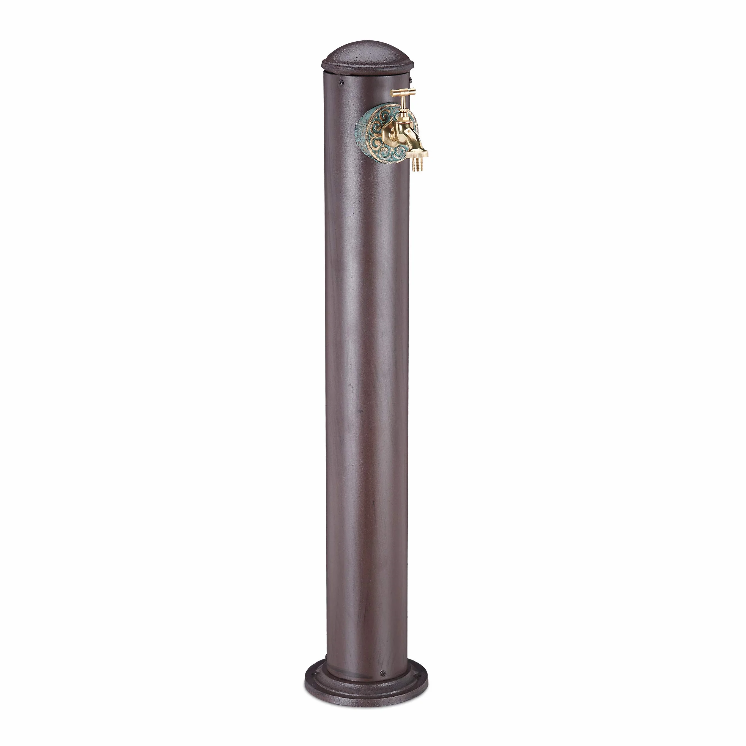 Relaxdays Fontana a Colonna da Giardino, Antica, con Rubinetto, Attacco da 3/4 Pollici, Rotonda, Alta 91 cm, Marrone
