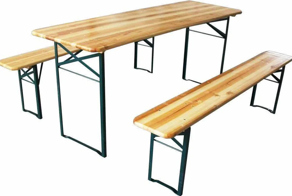 AVANTI TRENDSTORE Luma Set da Birreria Pieghevole in legno Tavolo 180cm + 2 Panche per Party