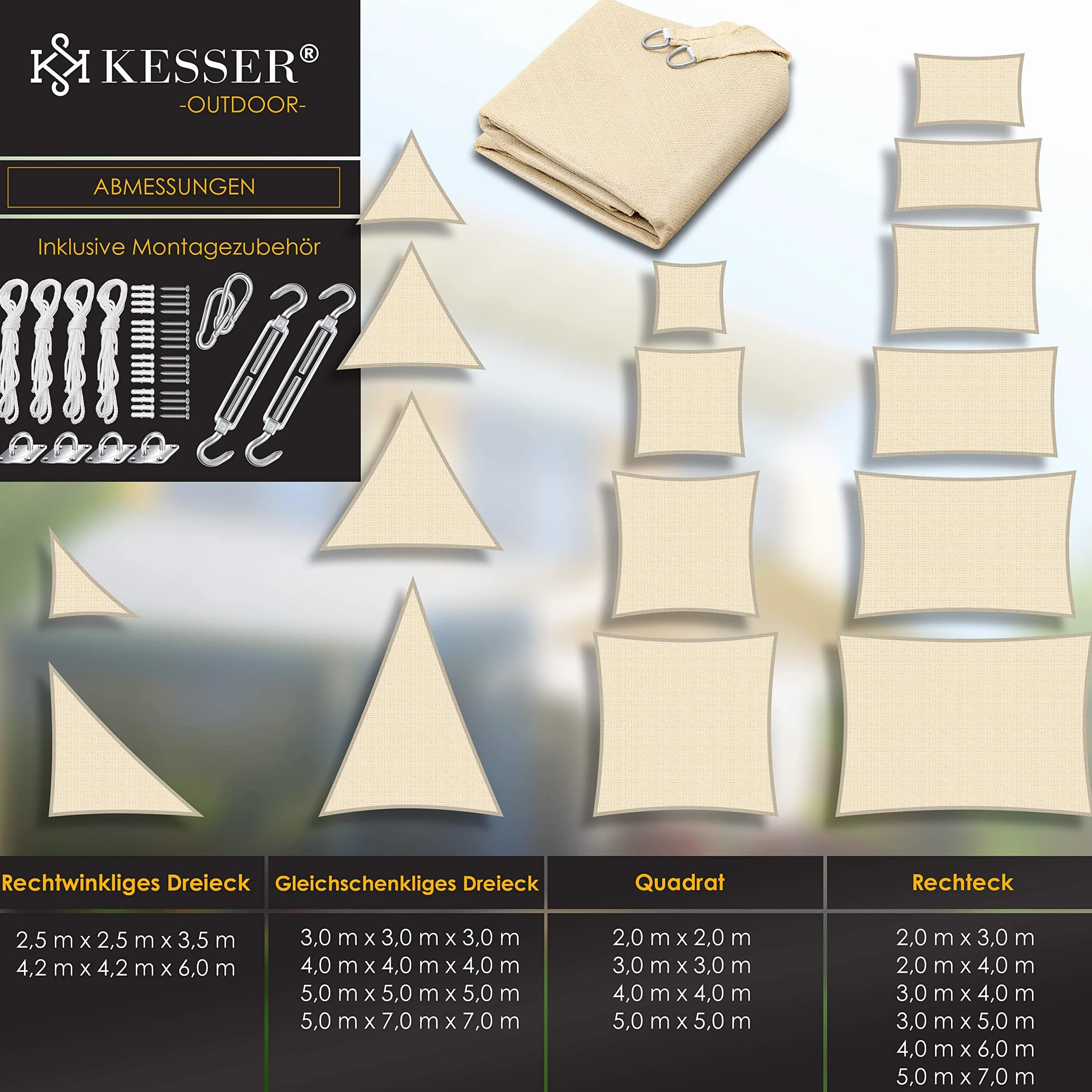 KESSER Tenda a Vela HDPE 5x7m Grigio idrorepellente antivento per Giardino Balcone Terrazzo