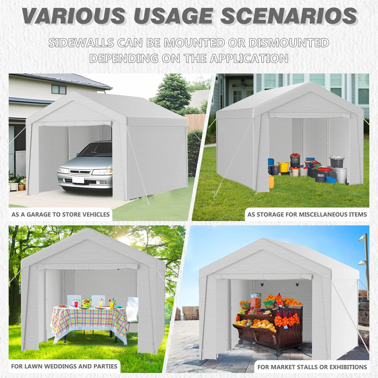 Gazebo per tenda 3x4m telone PE resistenti UV pareti laterali rimovibili telaio metallico tetto rinforzato