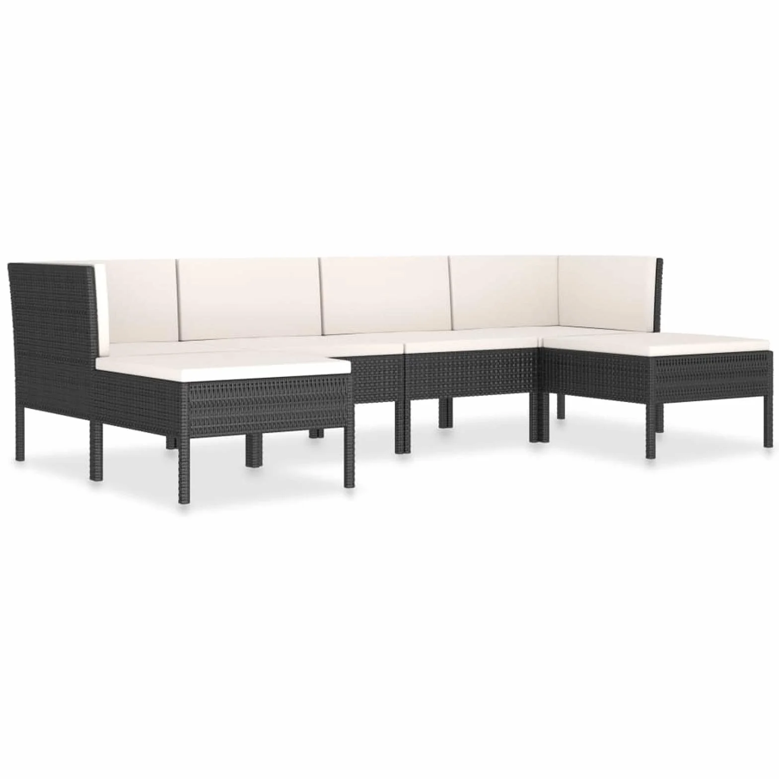 6pz Set Divano Giardino per Esterno, Divano da Esterno, Salotto da Giardino, Divano Rattan, Divani da Giardino, Set Salotto da Esterno con Cuscini in Polyrattan Nero