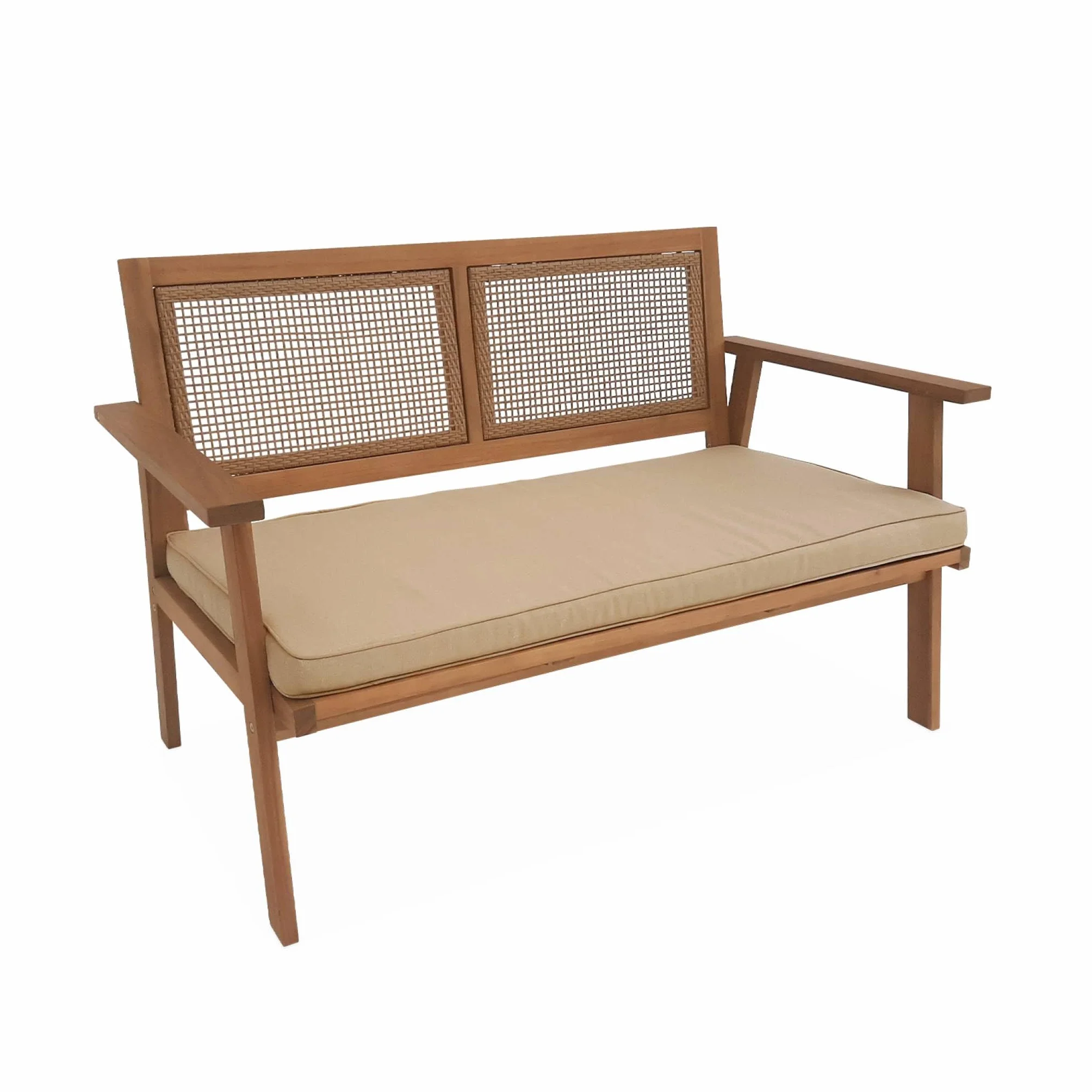 sweeek Salotto da Giardino in Legno e Canna Rotonda, 4 posti Marrone Naturale - 117x64x74 cm