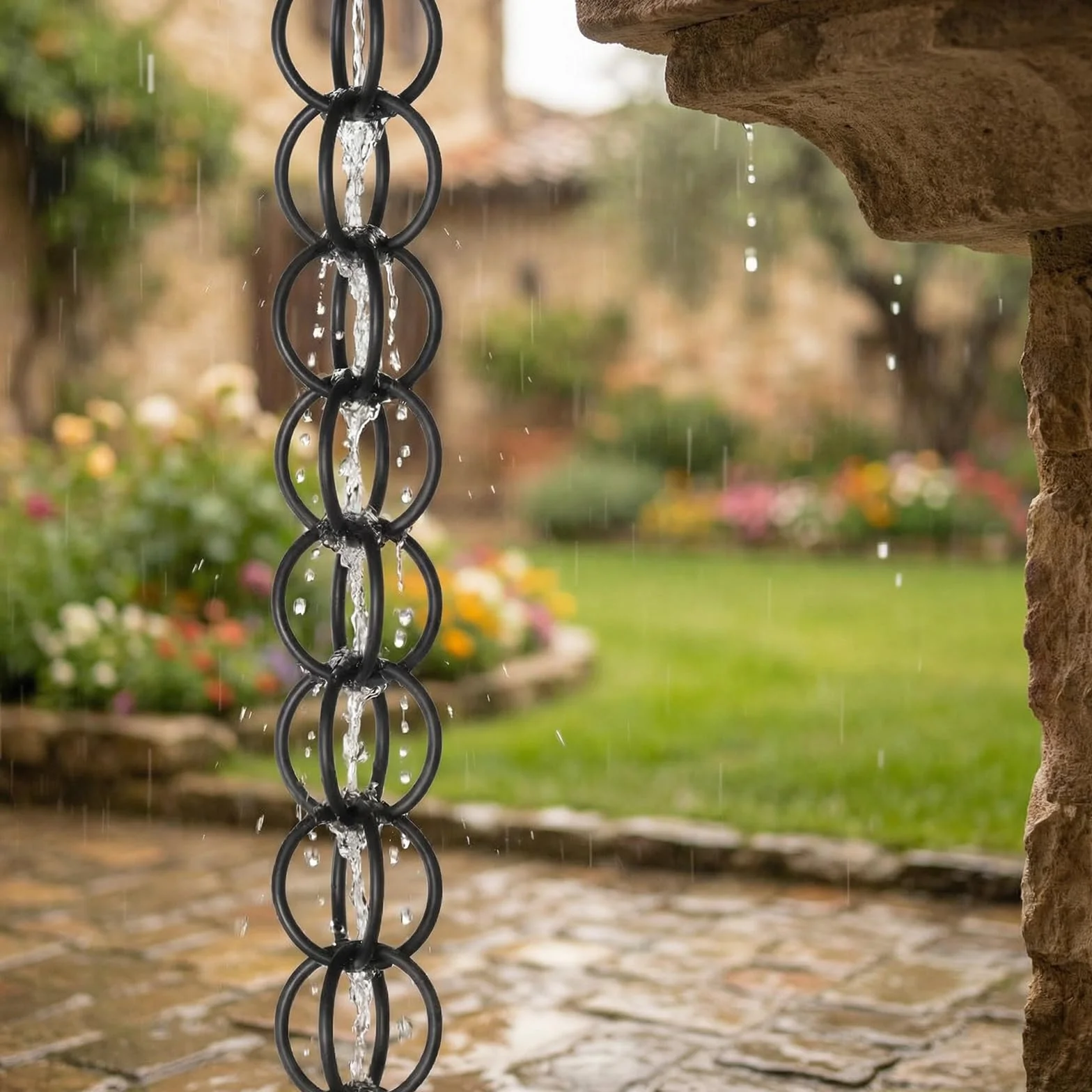 Catena Pluviale Giapponese in Rame per Drenaggio, Resistente all‘Inverno, Ideale per Barile di Pioggia, Nero (2.2m)