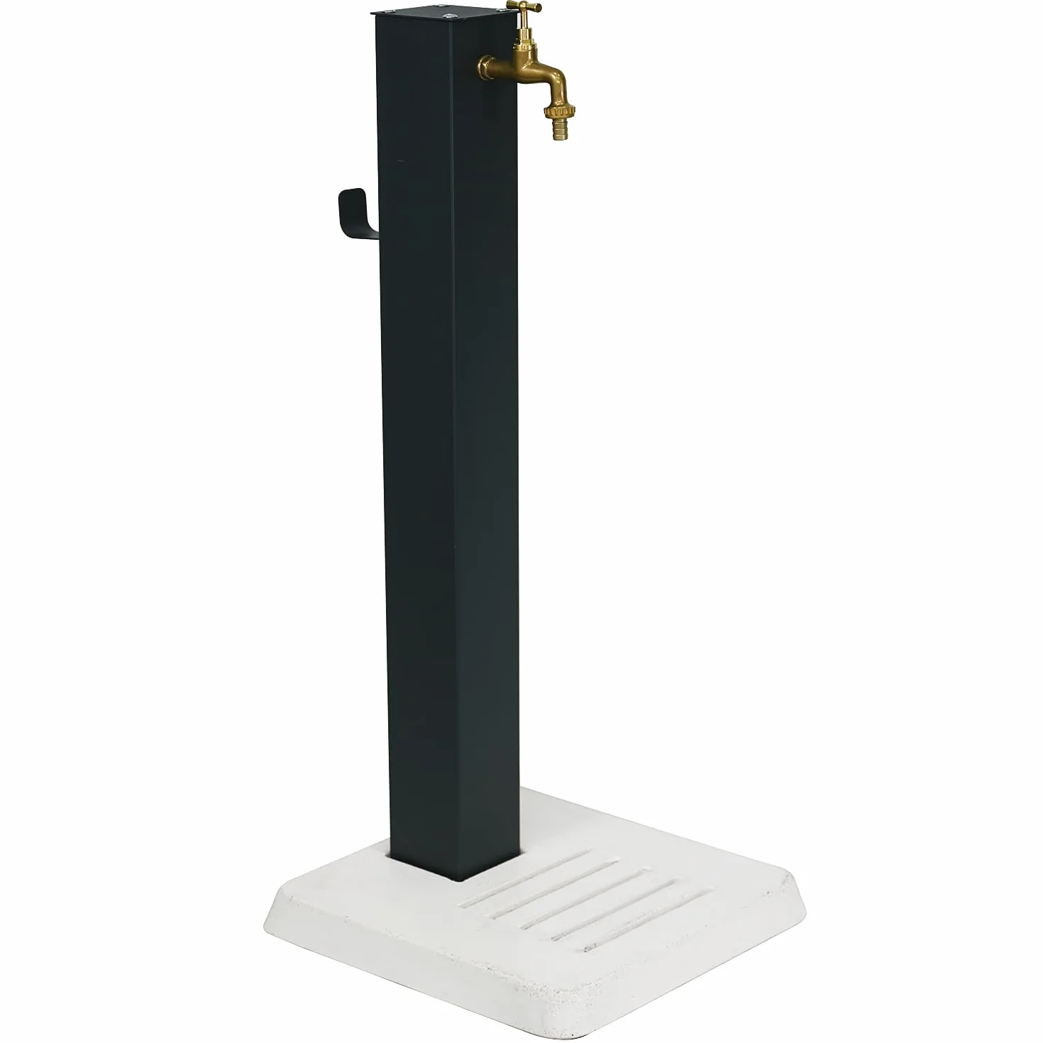 Fontana da Giardino Antracite con Base in Cemento, Fontana da Esterno in Acciaio Verniciato, Rubinetto in Ottone con Tubo Flessibile e Raccordo e portatubo, Fontanella per Esterni Made in Italy