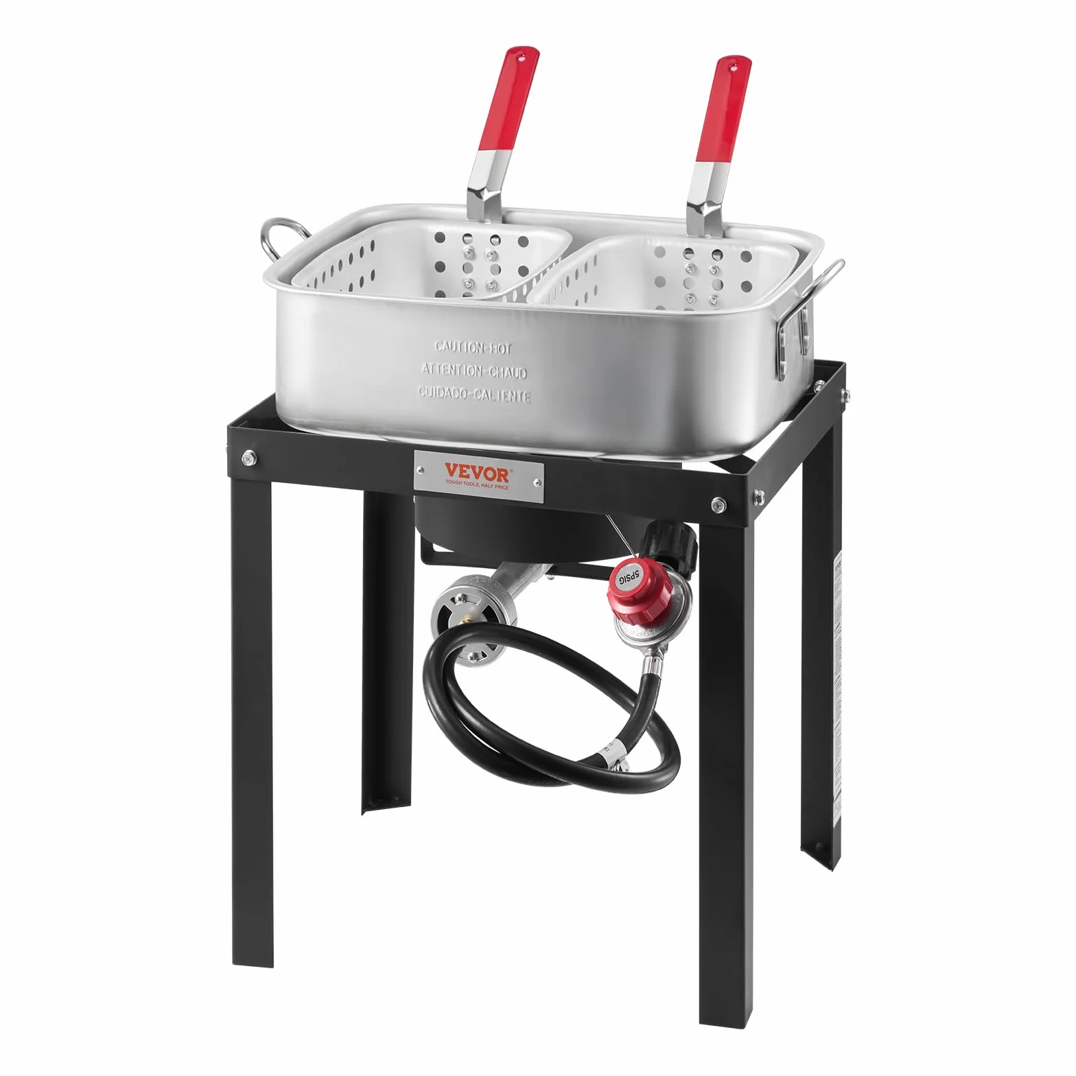 VEVOR Friggitrice ad ali per pesce, set da 13,27 l, in alluminio, per frutti di mare, per esterni, con termometro, cestello e bruciatori a propano 58000 BTU, per cucinare all'aperto