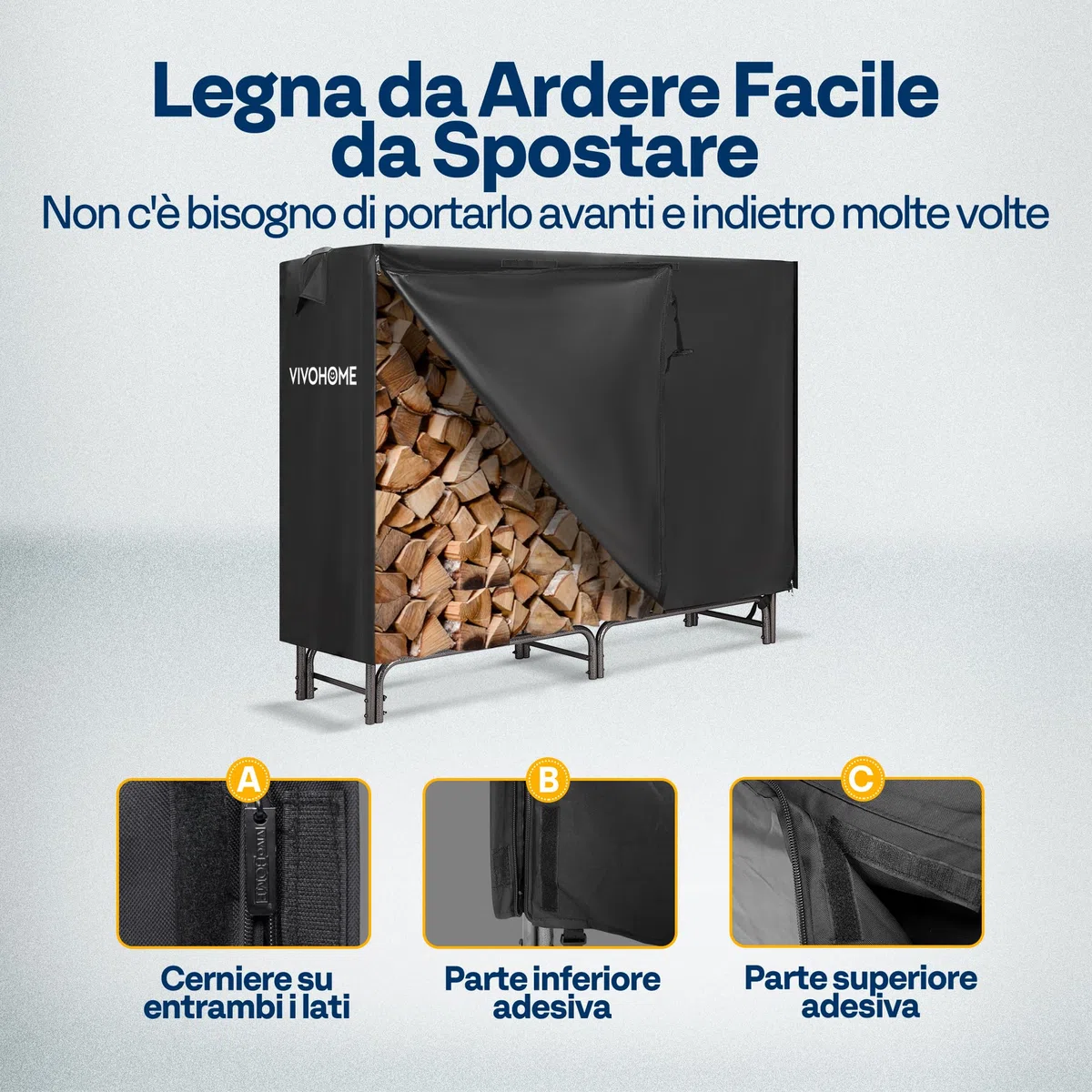 VIVOHOME Legnaia da Esterno 153×35×123cm Copertura Impermeabile Oxford Metallo