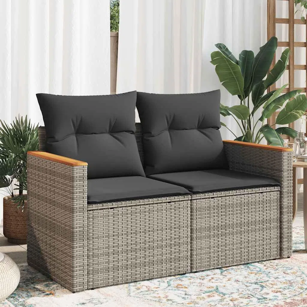 vidaXL Divano da Giardino con Cuscini 2 Posti Grigio in Polyrattan