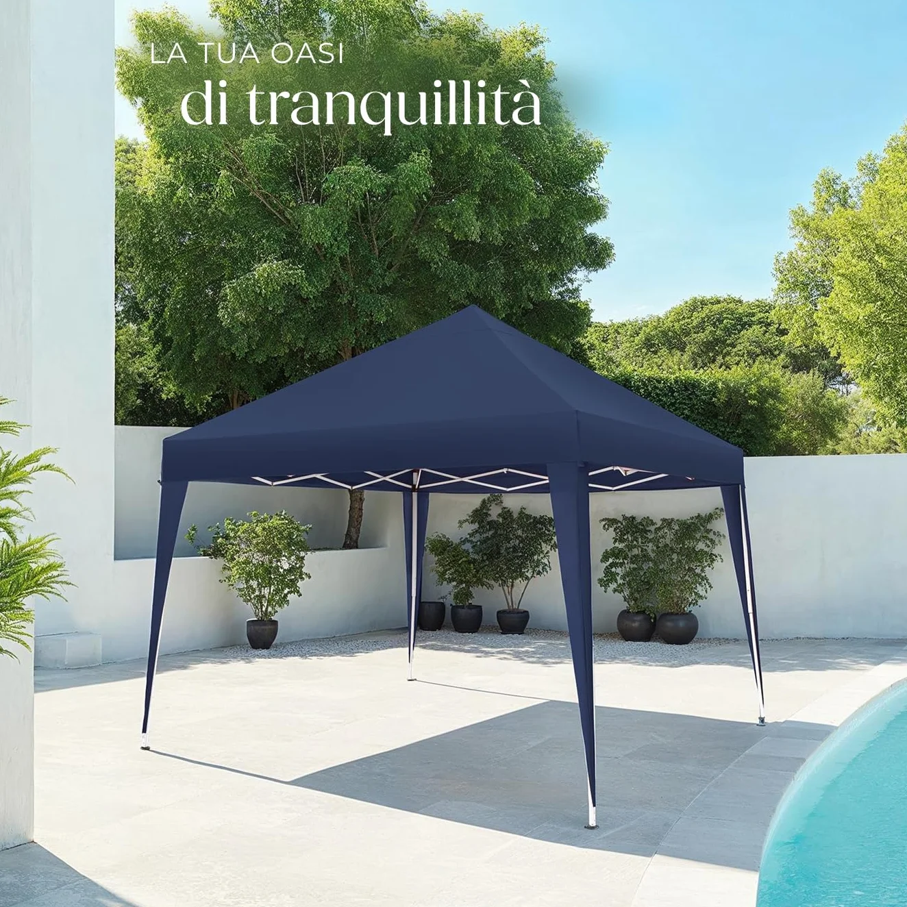 Tectake Gazebo da Giardino Regolabile 300x300x255 cm Blu - Padiglione Esterno Resistente con Telaio in Acciaio, Idrorepellente, UV