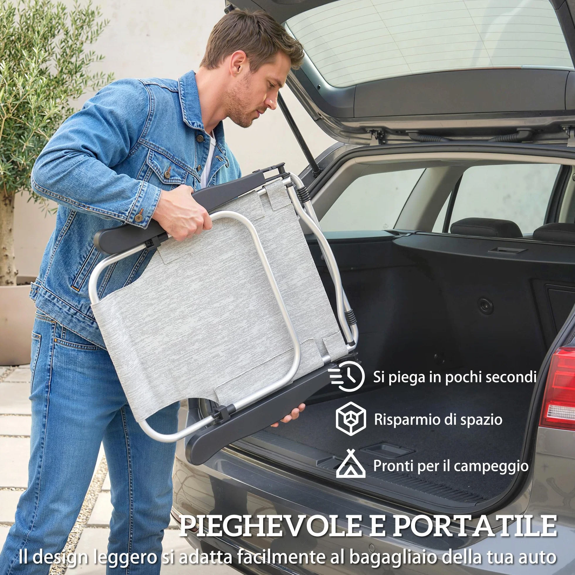 Outsunny Set di 2 Sdraio da Giardino Pieghevole e Reclinabile a 4 Posizioni, Sedia Sdraio da Esterno in Texteline con Telaio in Alluminio e Poggiatesta, Leggera per Giardino Piscina Spiaggia, Grigio