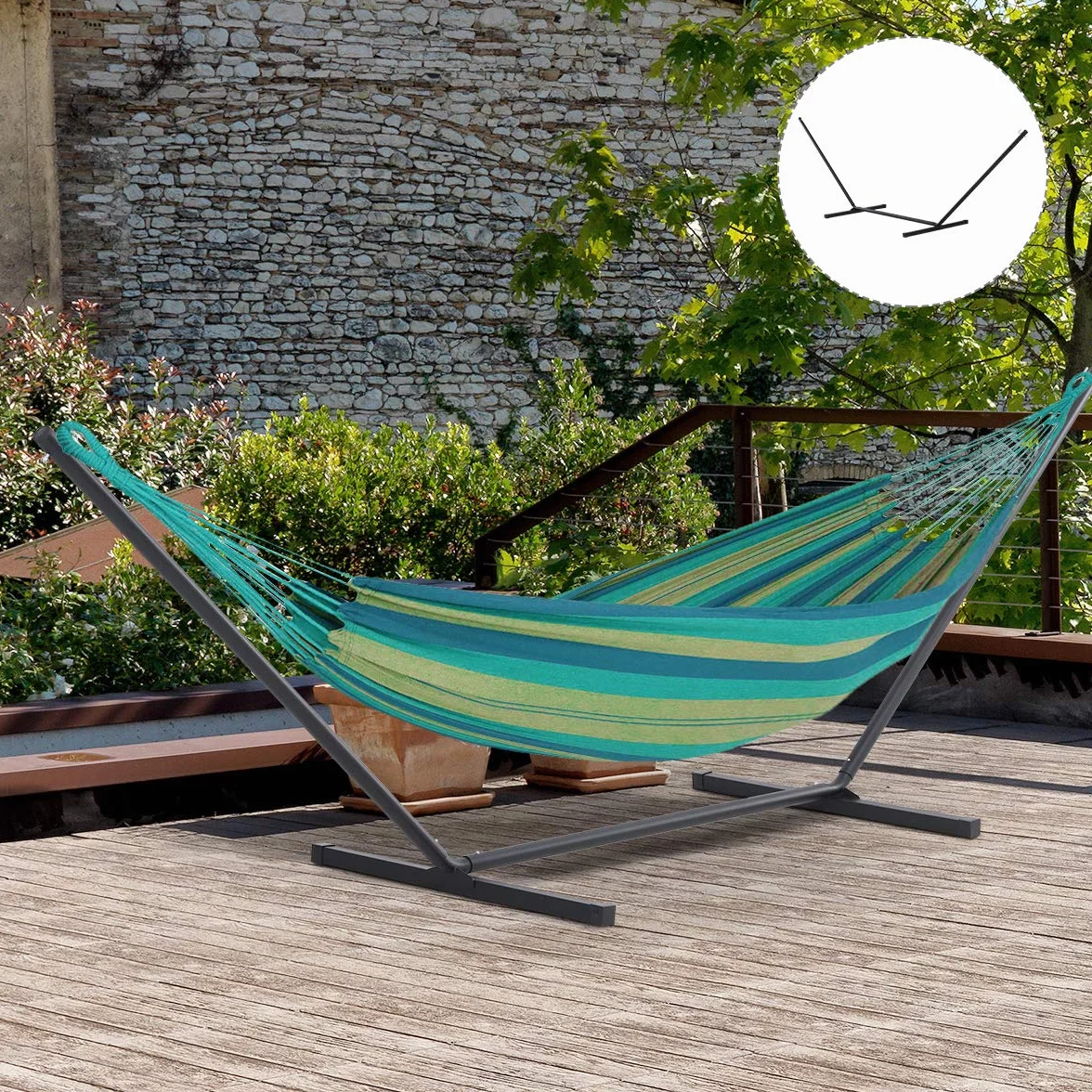 Outsunny Supporto per Amaca 330-360 cm per Interno ed Esterno con Bordi in Gomma, Sostegno per Amaca in Metallo, 360x92x112 cm, Nero