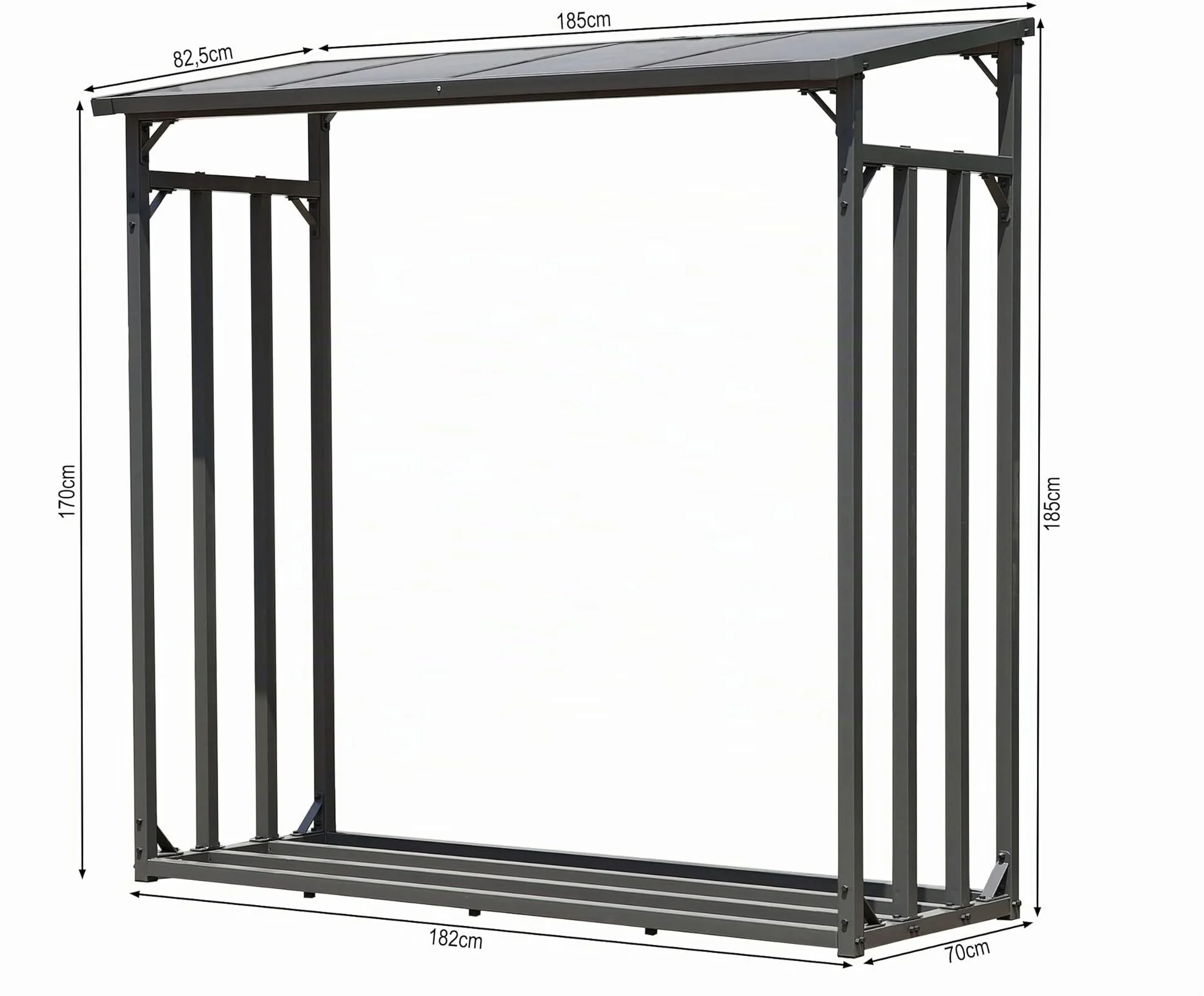 Scaffalatura in Metallo per Legna da Ardere 185x70x185 cm 2,3 m3 Antracie