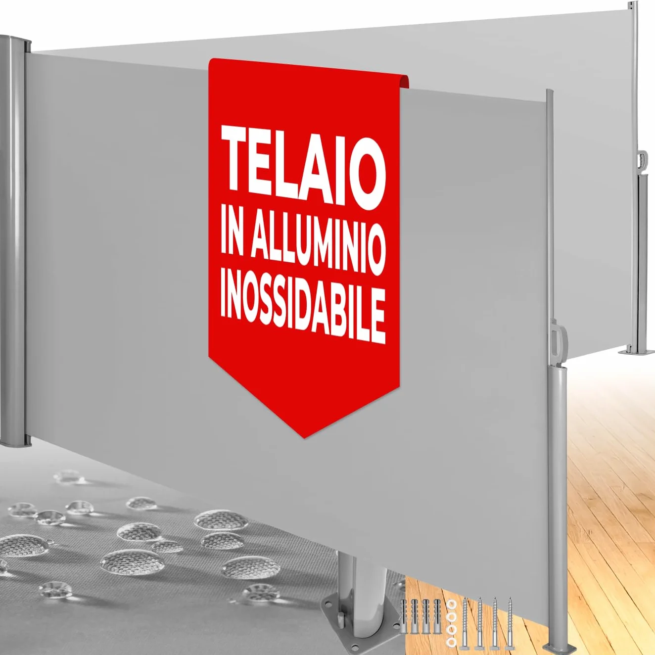 Tectake Tenda Frangivento Doppia Estensibile Cassettone Alluminio 160x600 cm Grigio