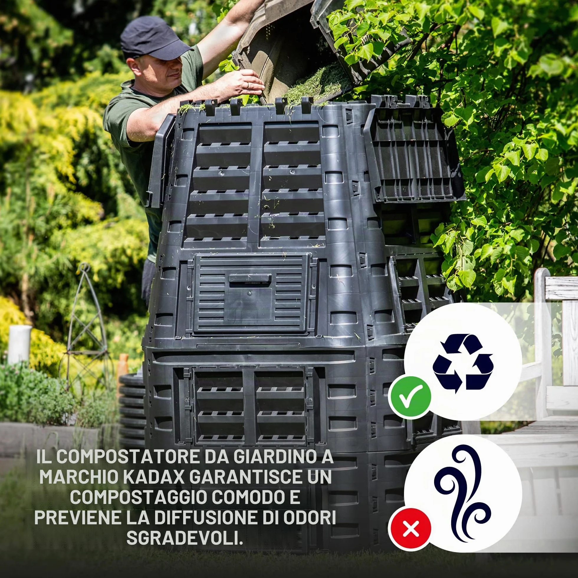KADAX Compost, Sistema di compostaggio Nero, composti di plastica, Compost Termico Resistente al Tempo con Coperchio Pieghevole (1000L)
