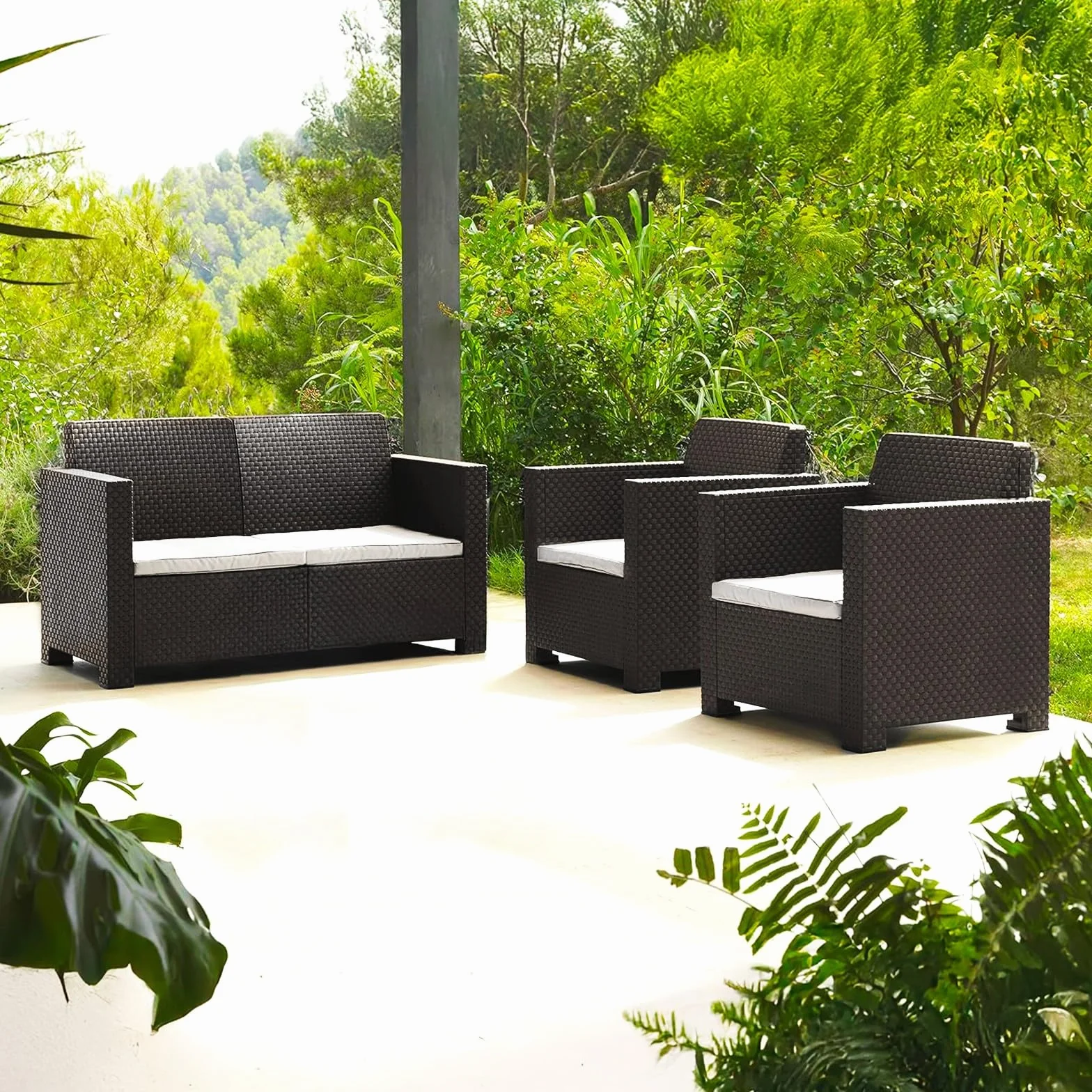 PARAMAISON Set di 4 Cuscini da Esterno per Salottino in Rattan, Sfoderabile Imbottito | 58x51x5cm Beige