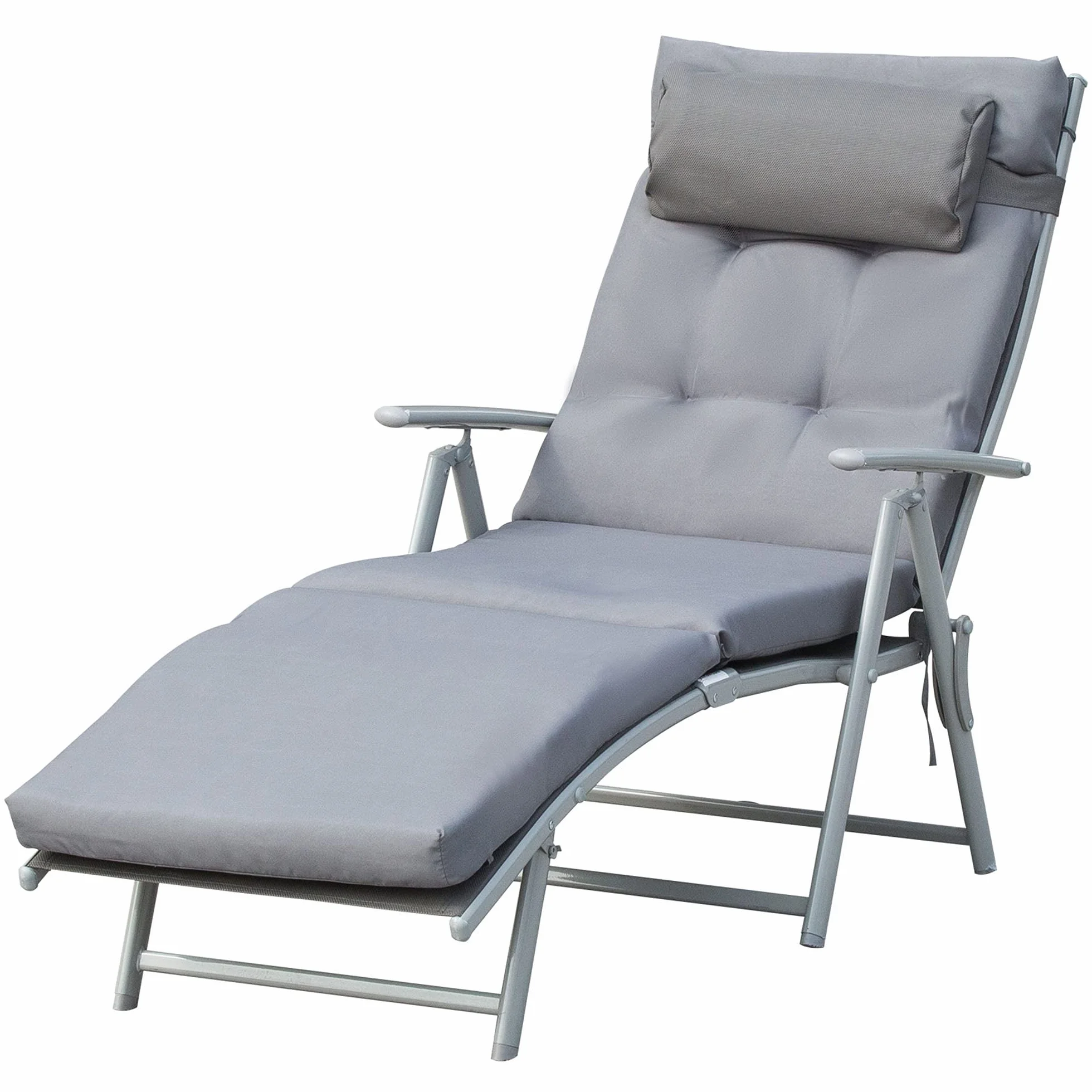 Outsunny Sdraio da Giardino Pieghevole 137x63.5x100.5cm Grigio con Materassino e Cuscino
