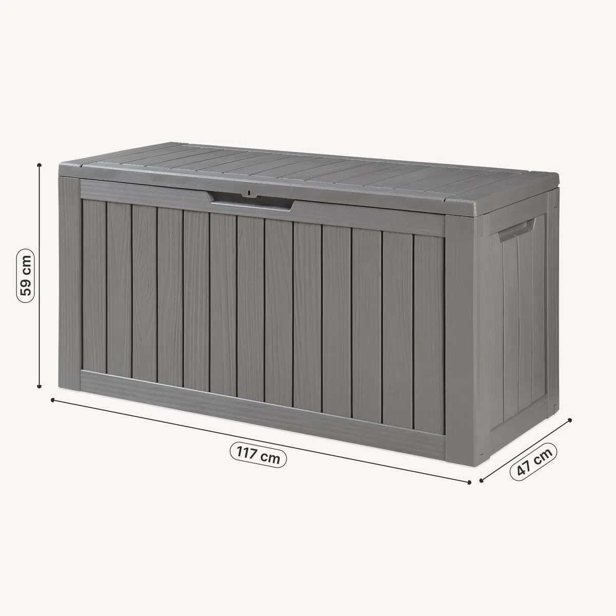 casa.pro Baule da Giardino Contenitore per Esterno Portatutto da 300 L in Plastica Cassone Multiuso Impermeabile Attrezzi Cuscini per Balcone Patio Outdoor 117x47x59 cm - Grigio Chiaro, Effetto Legno