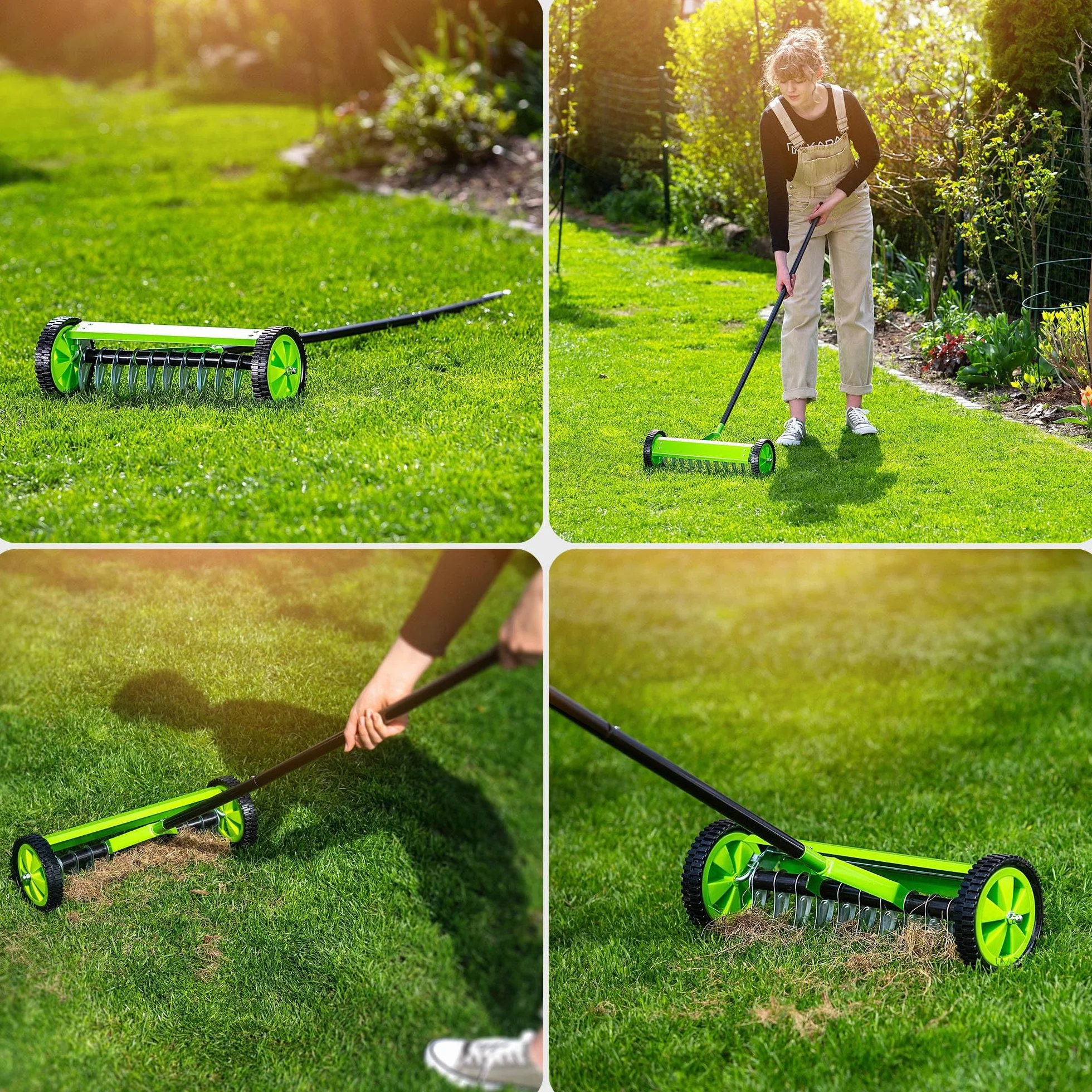 KADAX Scarificatore manuale da prato con ruote rastrello in metallo aeratore coltivatore