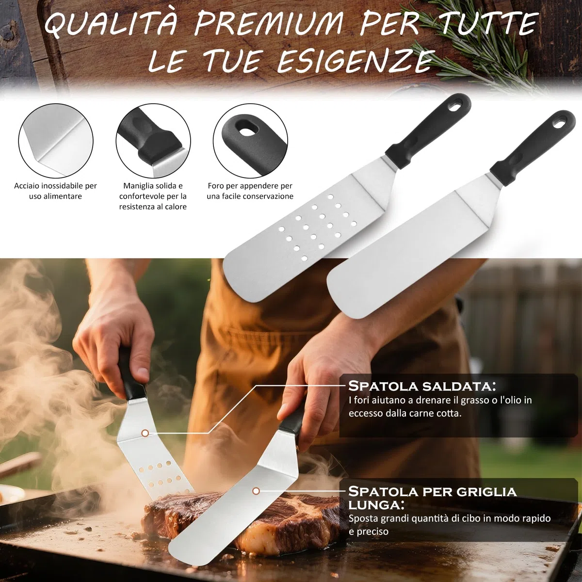 35PCS Set Barbecue Professionale - Acciaio Inossidabile Kit Barbecue, con Smash Burger Press & Spatola Pizza & Patty Maker & Attrezzi Barbecue, per Barbecue, Picnic, Campeggio