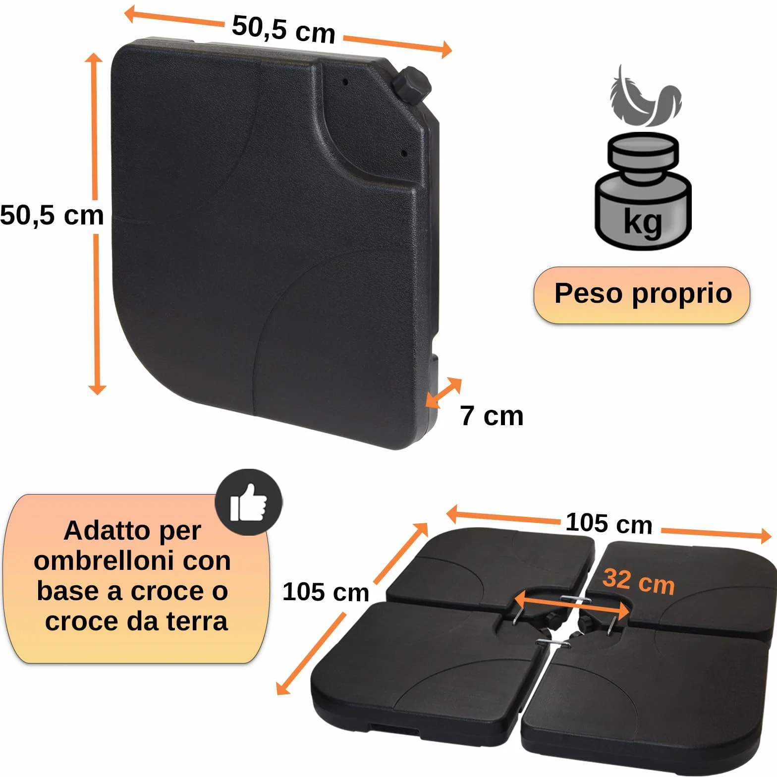 Montafox Pesi per Ombrellone Base Parasole Nero 60 Litri 100 kg