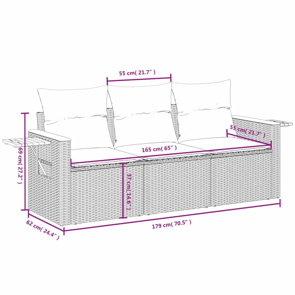 IKAYAA Divanetto da Esterno 3 Posti con Contenitore Divano da Giardino in Polyrattan Salotto da Giardino in Polyrattan Set da arredo per Esterno con Cuscini-Beige e Panna-3 pz
