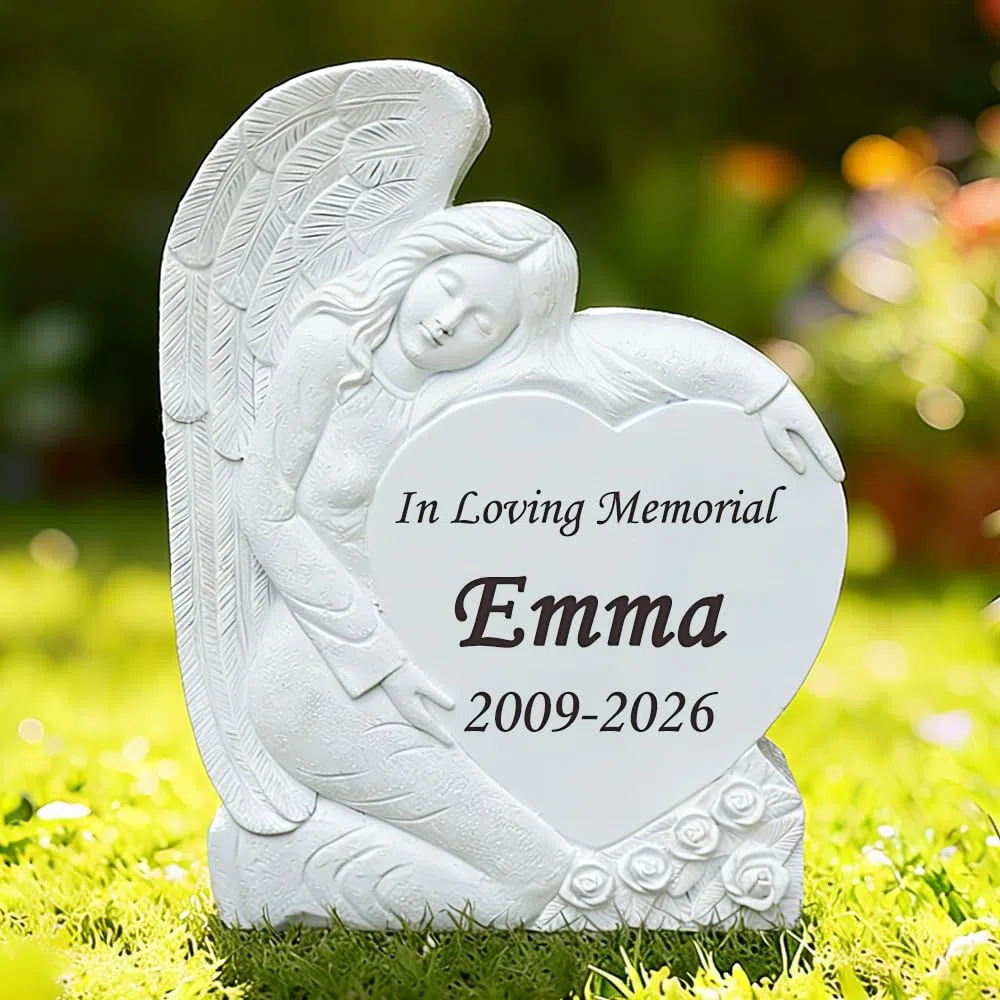 Pietre commemorative da giardino personalizzate con angelo inciso per cimitero