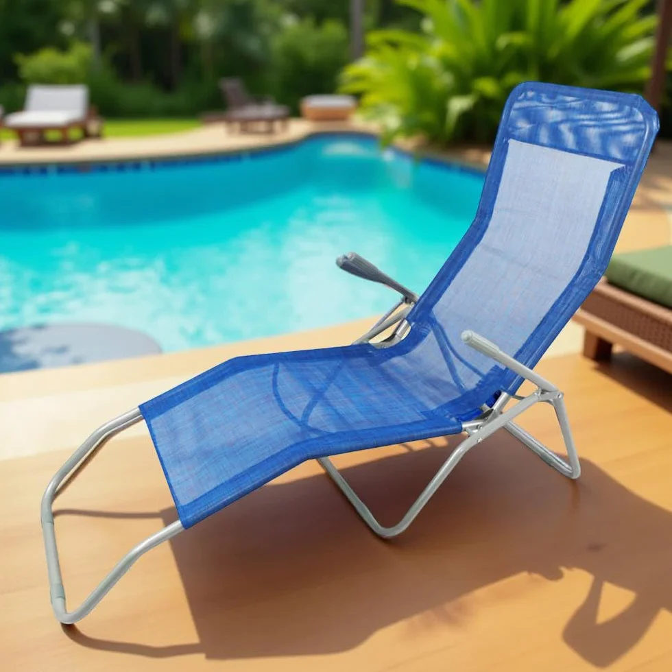 Lettino Prendisole Basculante Sdraio da Esterno 130x43x58h cm - Struttura a Dondolo, da Giardino, Reclinabile, Piscina, Spiaggia, Terrazzo - Struttura in Metallo (Blu)