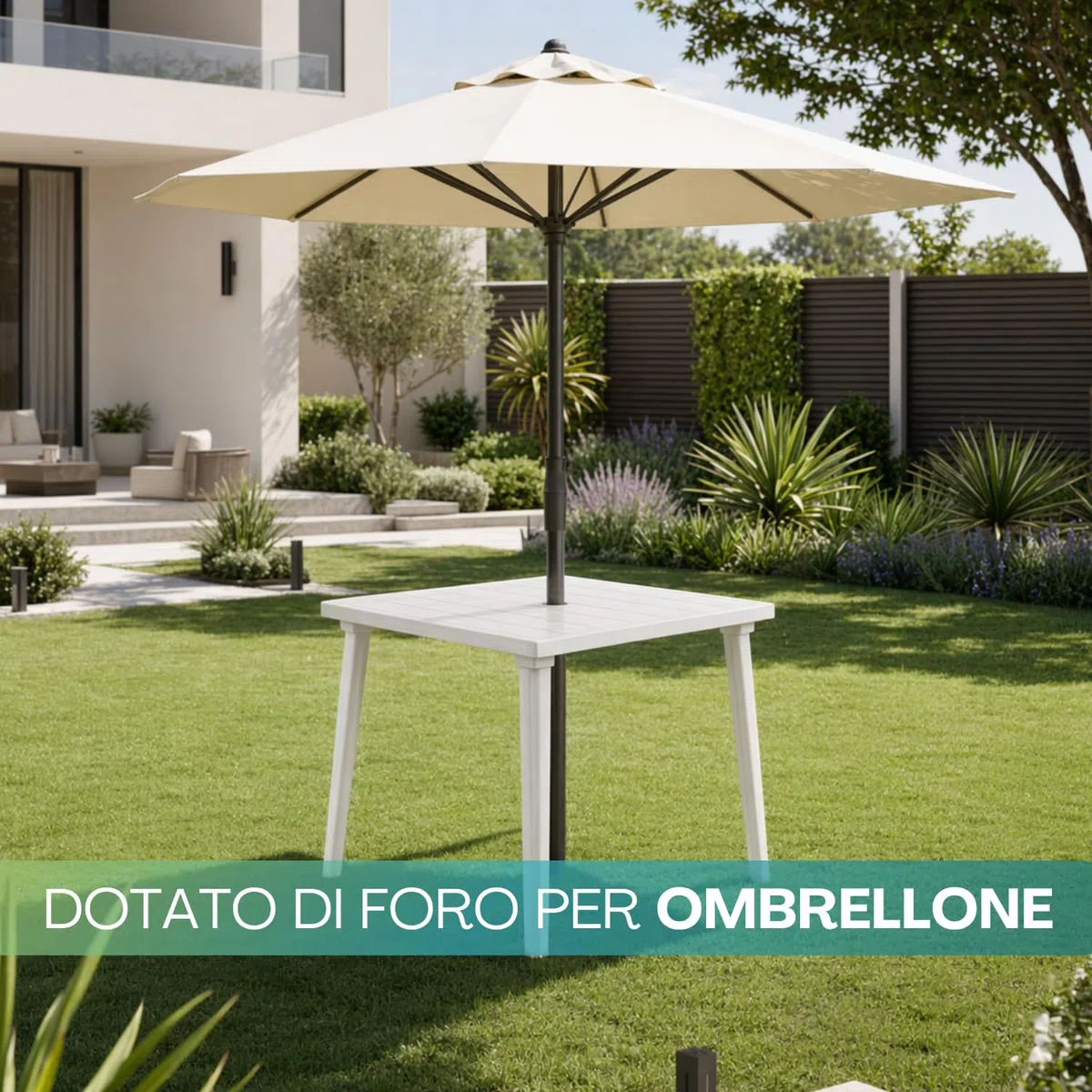 PALUPLUS Tavolo Quadrato da Giardino in Plastica colore Bianco, Misura 80x80x72 cm, Tavolino con 4 Gambe in Polipropilene, Arredo per Esterno, Terrazzo, Balcone, Patio, Made Italy -WEEK595F -5,5
