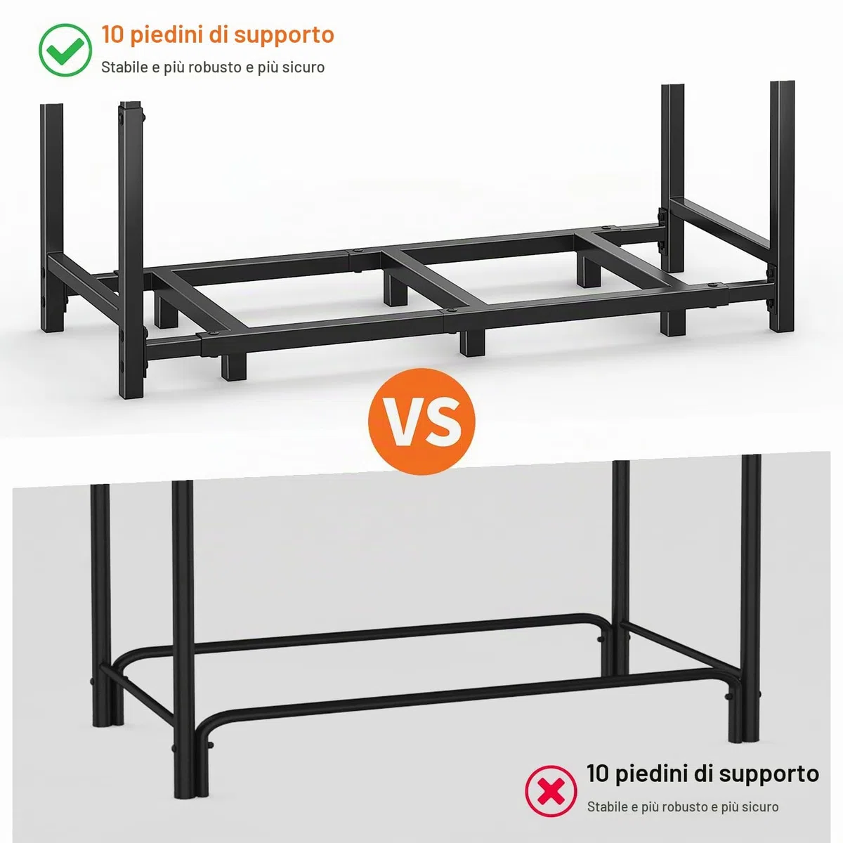 Portalegna Rettangolare Regolabile Antigraffio Metallo 400lbs 128-150x33x58-78cm Nero