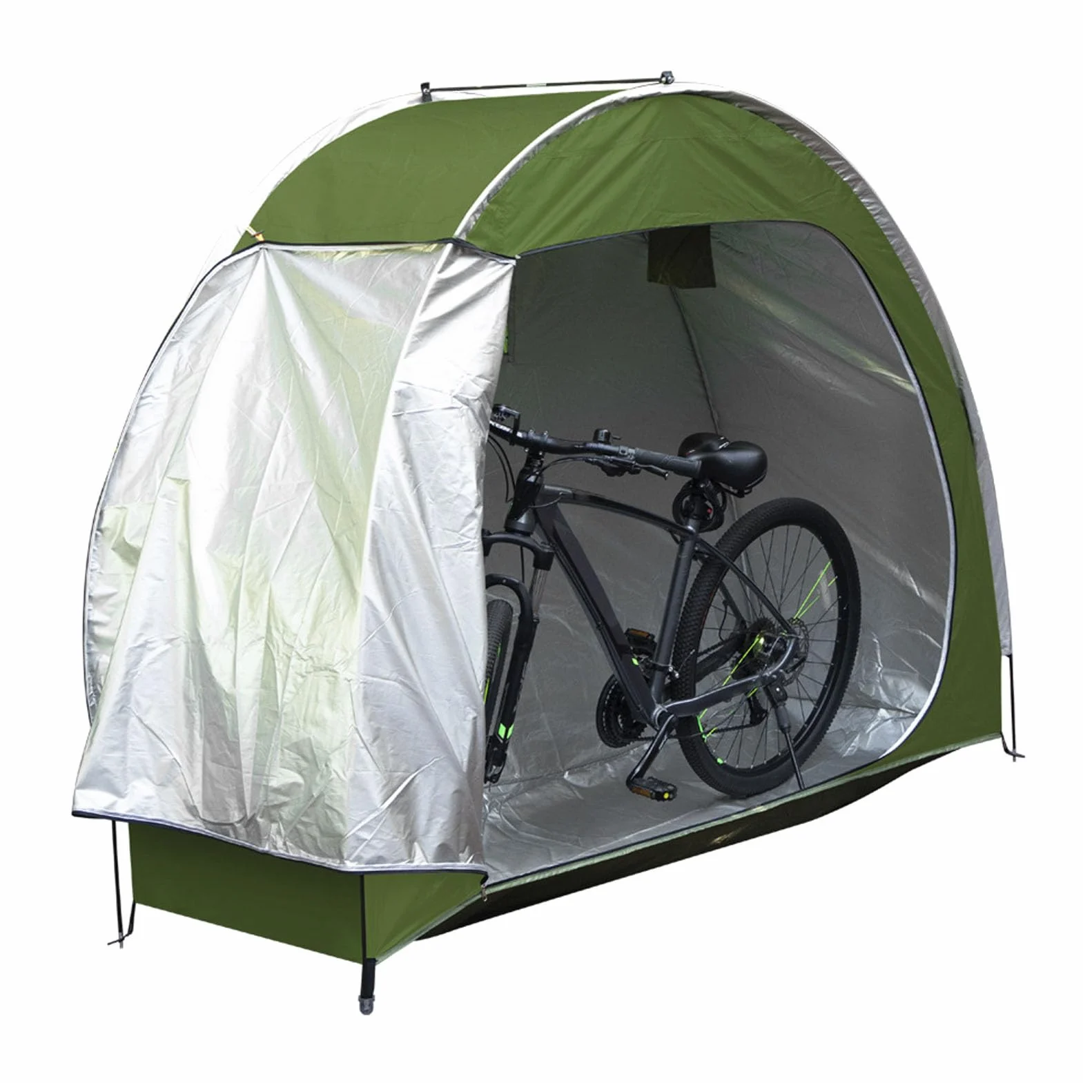 Capanno per Biciclette, Tenda Copri-Bici da Esterno Impermeabile con Porta Zippata, Rifugio Portatile in Tessuto Oxford 210D Resistente ai Raggi UV per Biciclette, Motociclette e A (OD Verde)