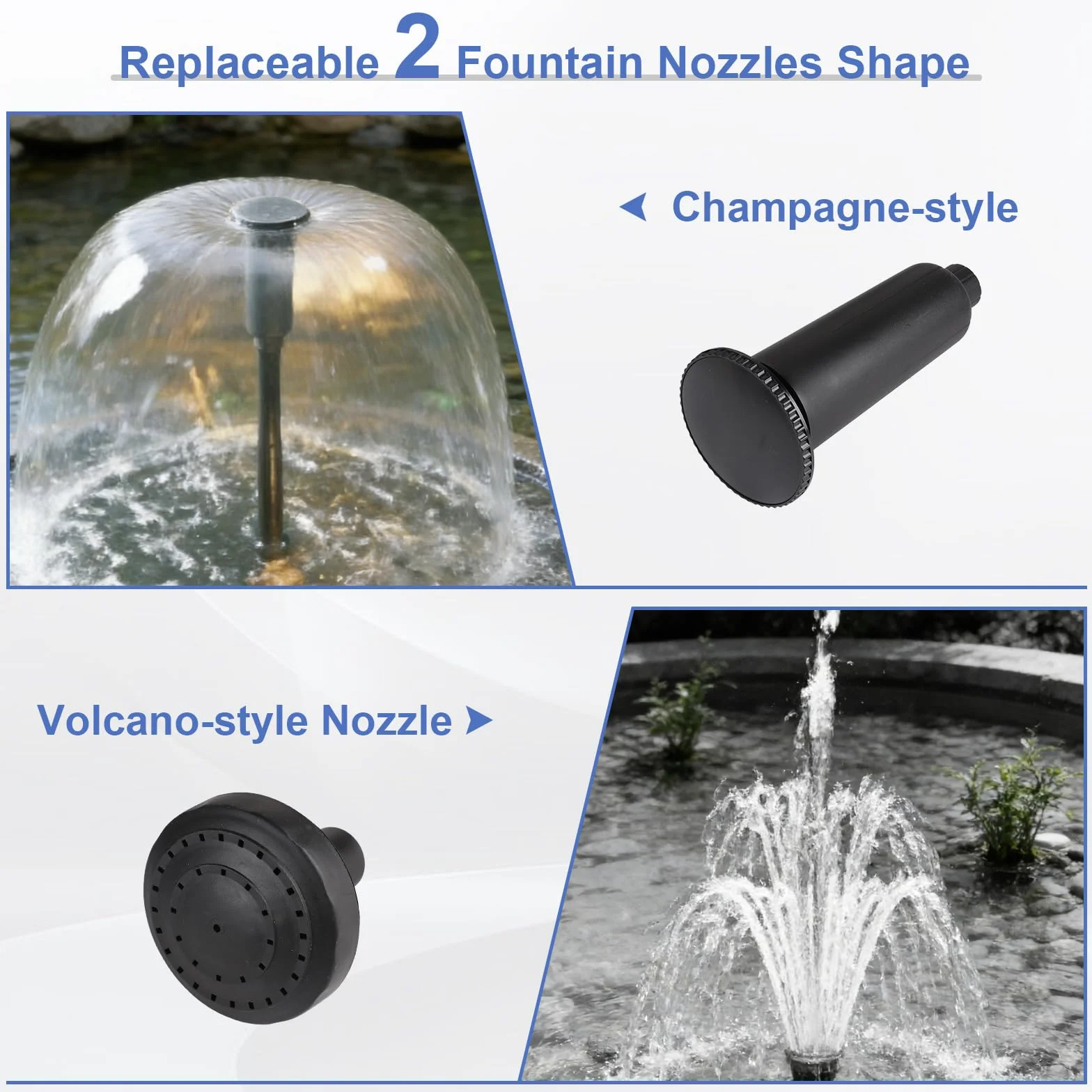 EFUTURETIME Pompa per Laghetto da Giardino 3000l/H 55W, Pompa per Fontana da Esterno Interno 3m Prevalenza, 2 Tipi di Ugelli, 5m Cavo, Pompa per Giochi d'acqua per Paesaggio Acquatico Perfetto