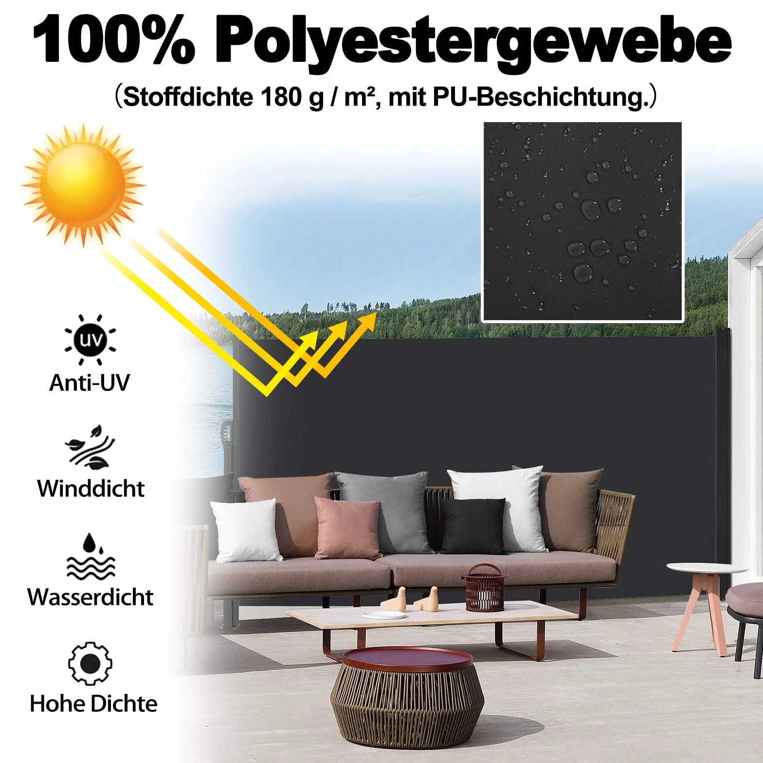 Tende da Sole Paravento Laterale Frangivento Estensibile Protezione Privacy per Terrazza 180 x 300 cm Antracite