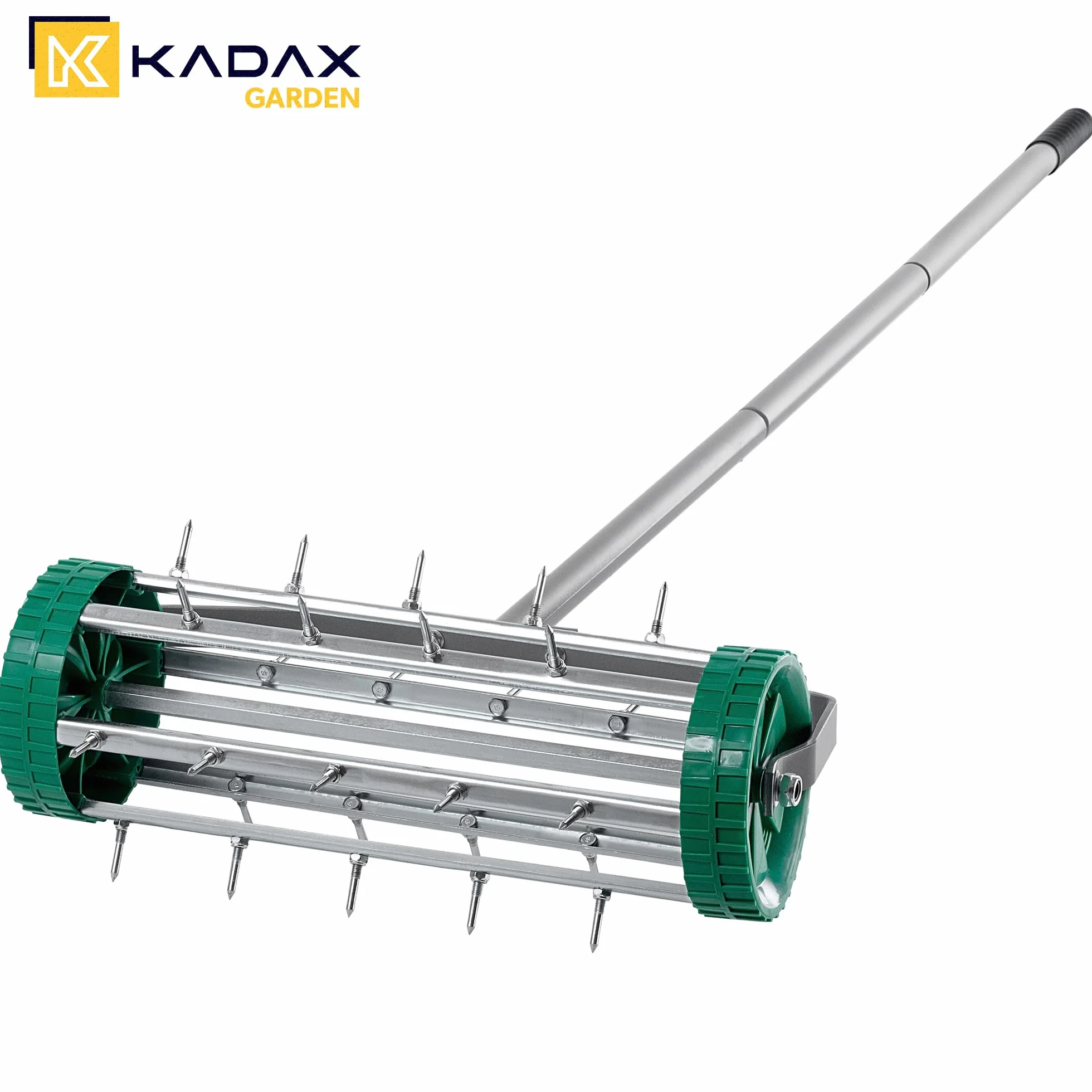 KADAX Aeratore manuale per prato in acciaio robusto, aeratore manuale con chiodi da 3,3 cm, aeratore a pavimento con impugnatura ergonomica, rullo robusto (148 cm)