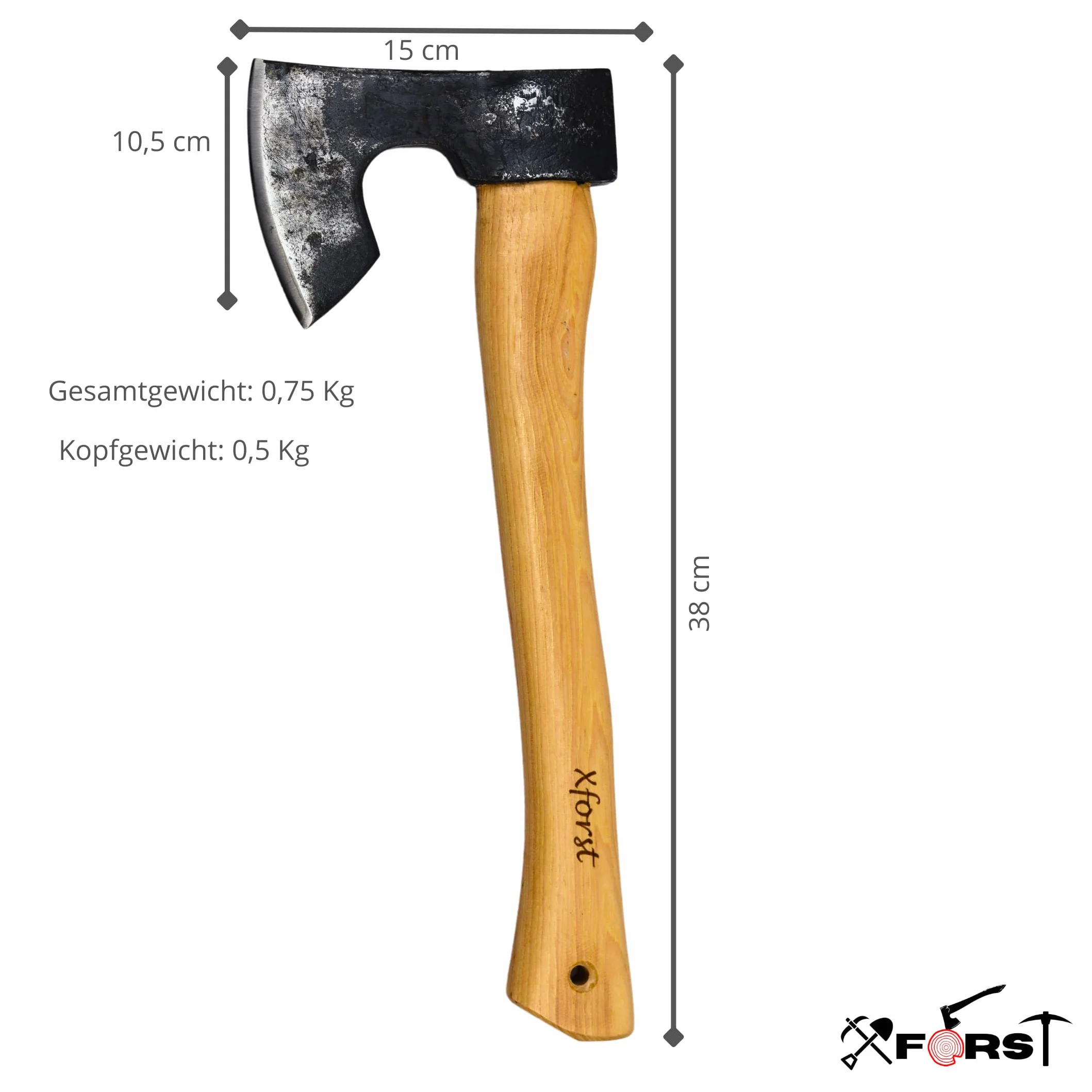 Xforst X-H6 Ascia Accetta vichinga, Ascia da sopravvivenza in acciaio al carbonio forgiato 38 cm 0,75 kg