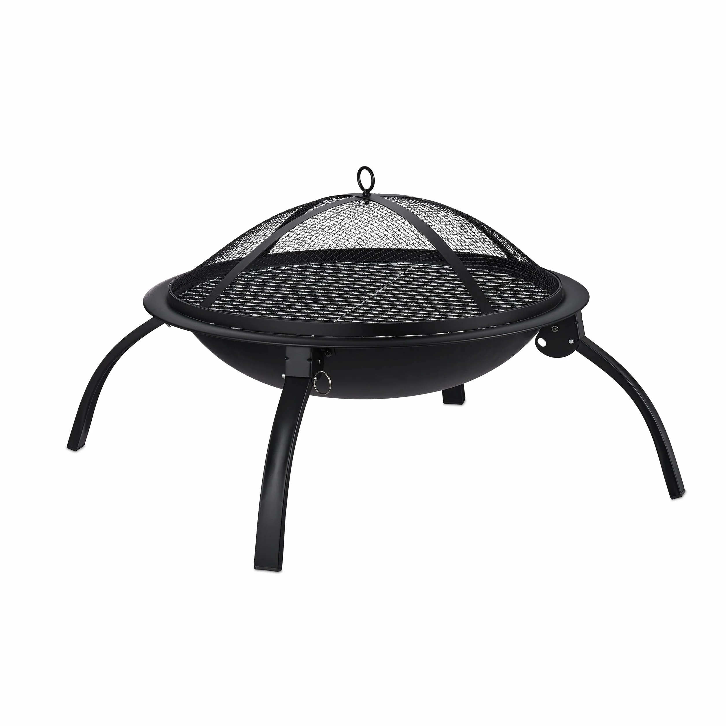 Relaxdays Braciere XL z Graticola, Coperchio Parascintille, ∅56,5 cm, Czarny