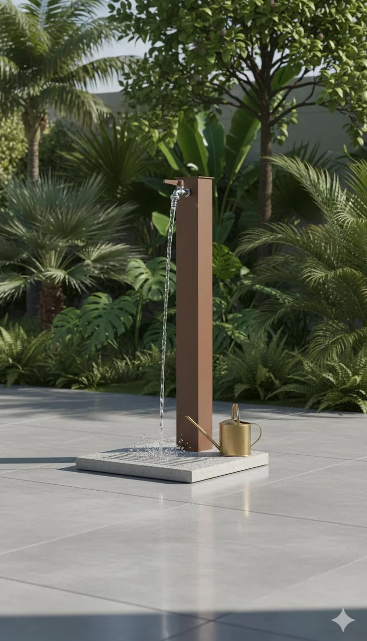 Fontana da Giardino con Rubinetto e Base in Cemento Belfer 42/QBM Ruggine