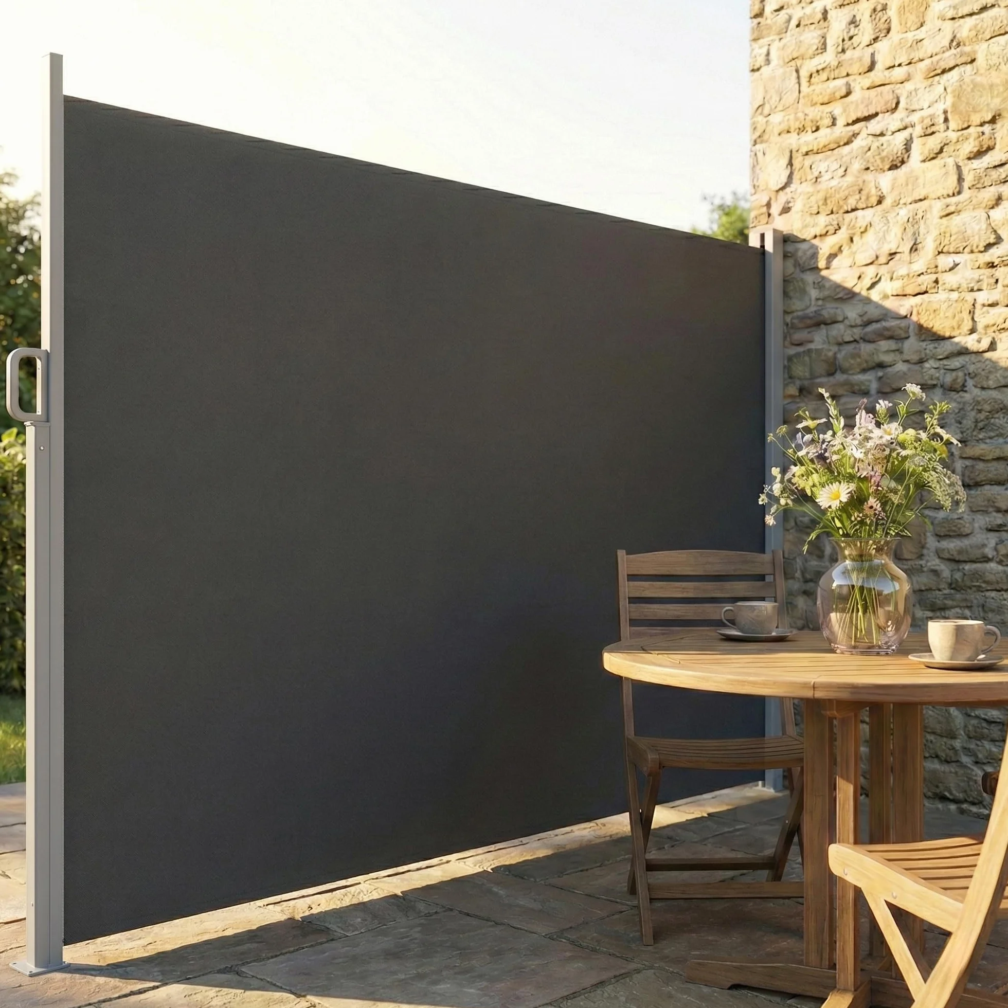 Outsunny Tenda Laterale Retrattile in Alluminio 420x185 cm Protezione UV50+ Idrorepellente Grigio Scuro