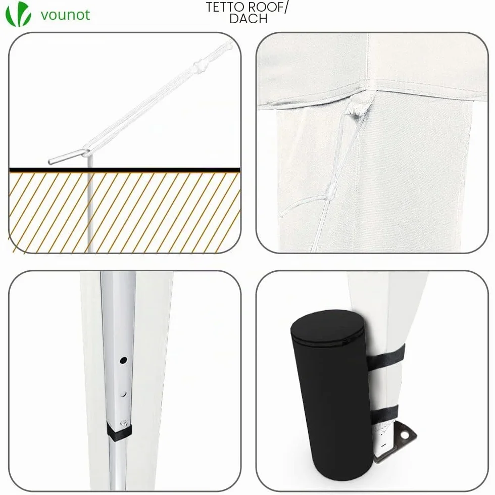 VOUNOT® Gazebo 3x3m Pieghevole con 4 Parti Laterali, Bianco