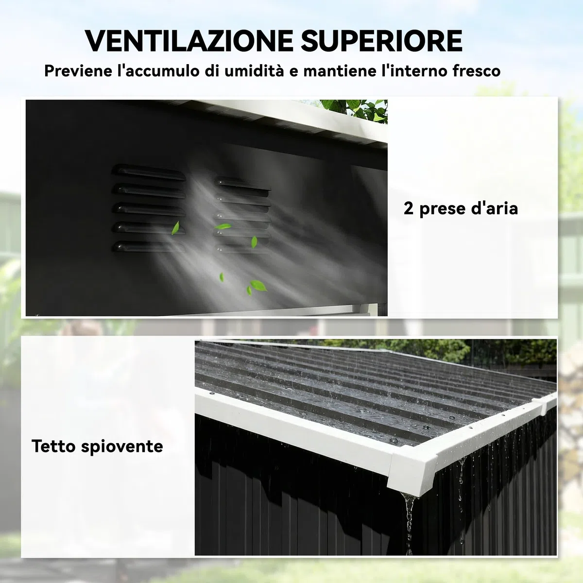 Outsunny Casetta da Giardino 1.37m² in Acciaio Zincato con Prese d'Aria, Capanno da Giardino con Porta Bloccabile, Tetto Inclinato, Guanti, Capanno Attrezzi da Esterno, 163x90x179 cm, Grigio Scuro
