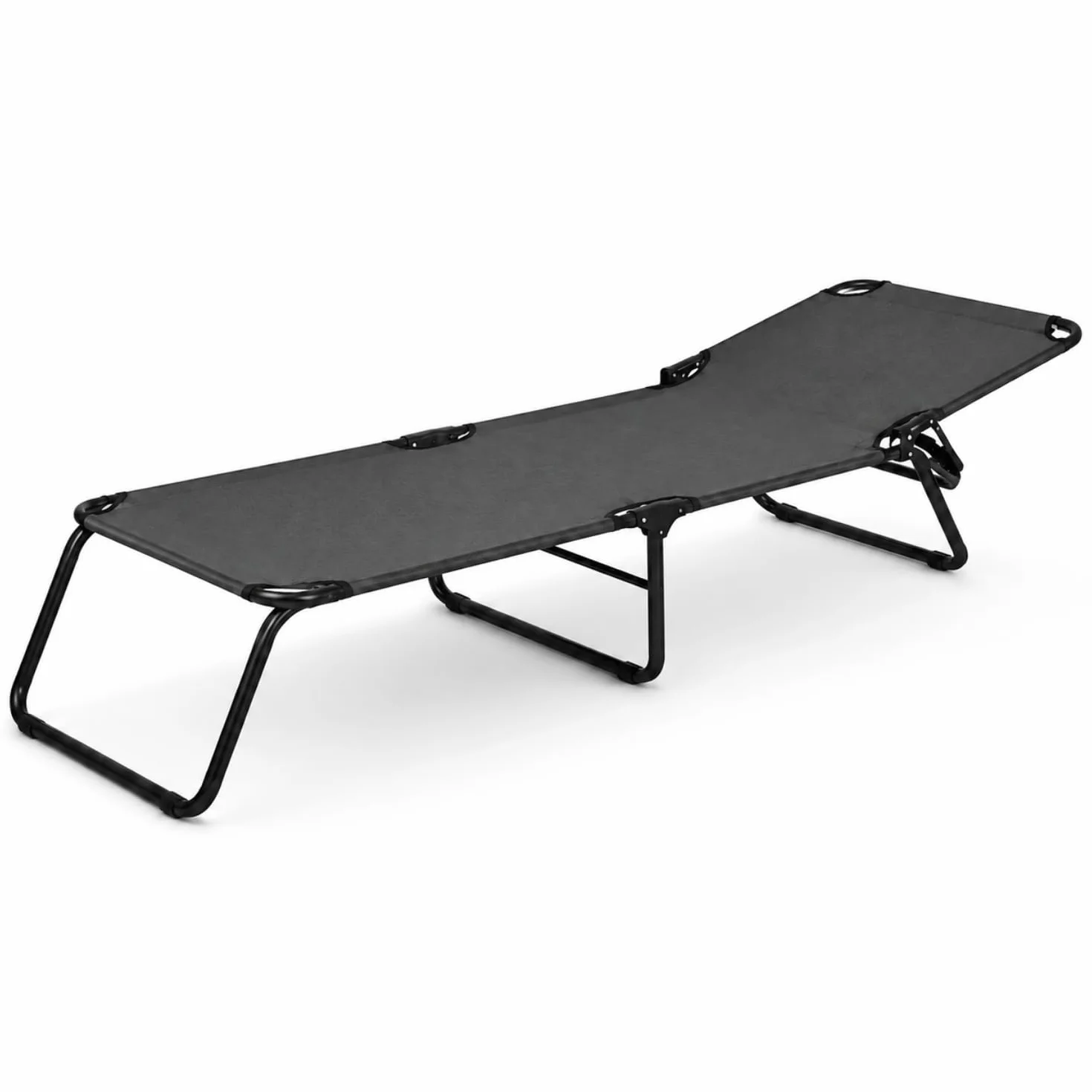 Lettino Pieghevole Prendisole Schienale Reclinabile Struttura Metallo Nero 187x53x24 cm Grigio Scuro