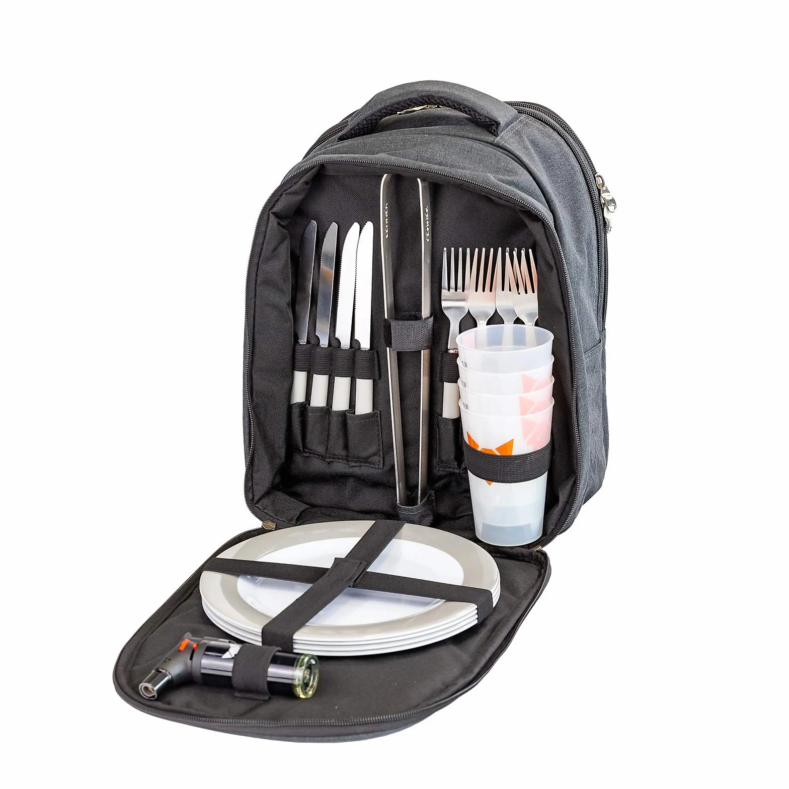 FENNEK Backpack | Zaino outdoor per picnic, campeggio, escursioni | con scomparto frigo e accessori per 4 persone | opzione a parte con barbecue FENNEK…