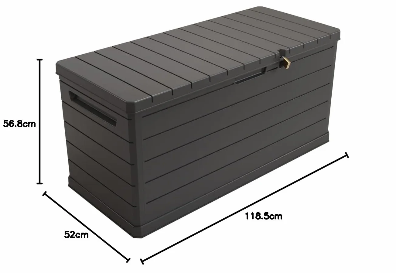 Art Plast - Baule di Stoccaggio Esterno 350L - Baule da Giardino Grigio 118,5x52x57cm - Maniglie di Trasporto - Resistente all'Acqua