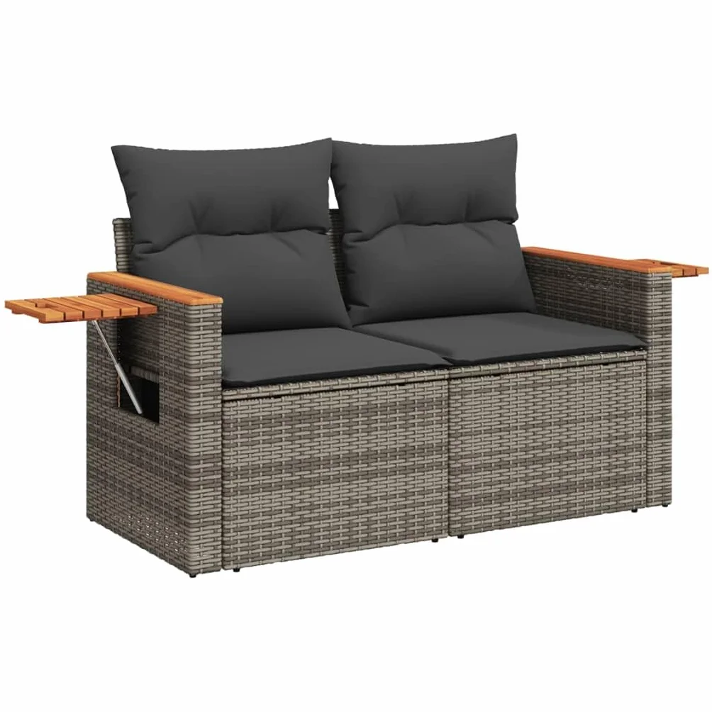 IKAYAA Divanetto da Esterno 2 Posti con Contenitore Divano da Giardino in Polyrattan Salotto da Giardino in Polyrattan Set da arredo per Esterno con Cuscini-Grigio-2 pz