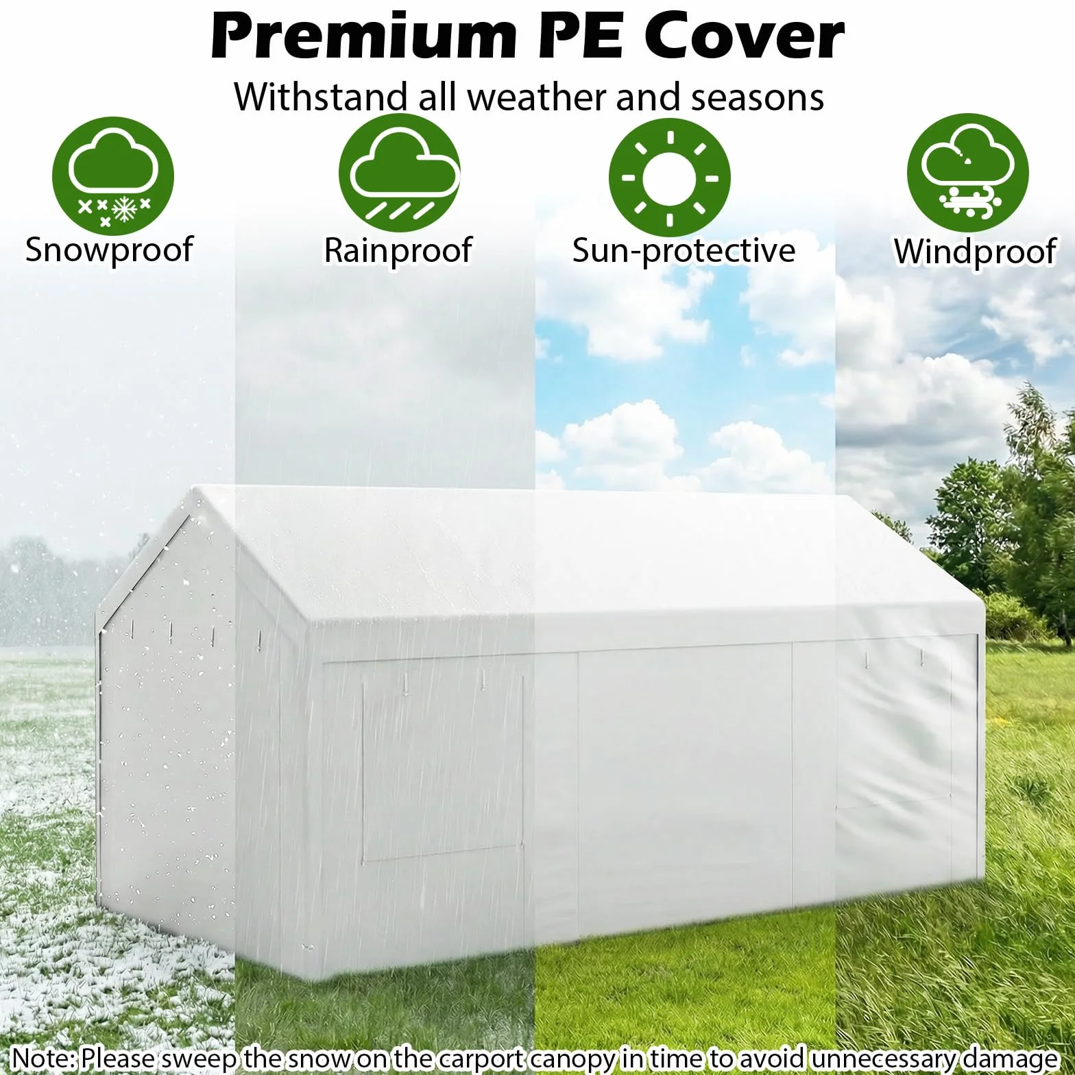 Tenda Garage Auto Esterno Tettoia Telaio Metallo Copertura PE Resistente Intemperie Capanno Giardino Bianco 305x586x280 cm