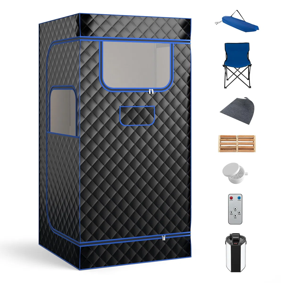 COSTWAY Cabina Sauna a Vapore 3L, Sauna da Casa con Massaggiatore per Piedi, 9 Livelli Temperatura, Timer 90 Minuti, Sedia Pieghevole, Tappetino, Nero