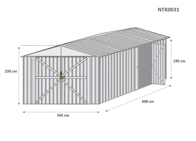 Box in Acciaio Zincato Casetta da Giardino in Lamiera 3.60 x 6.00 m x h2.30 m - 346 KG – 21 metri quadri (Verde)