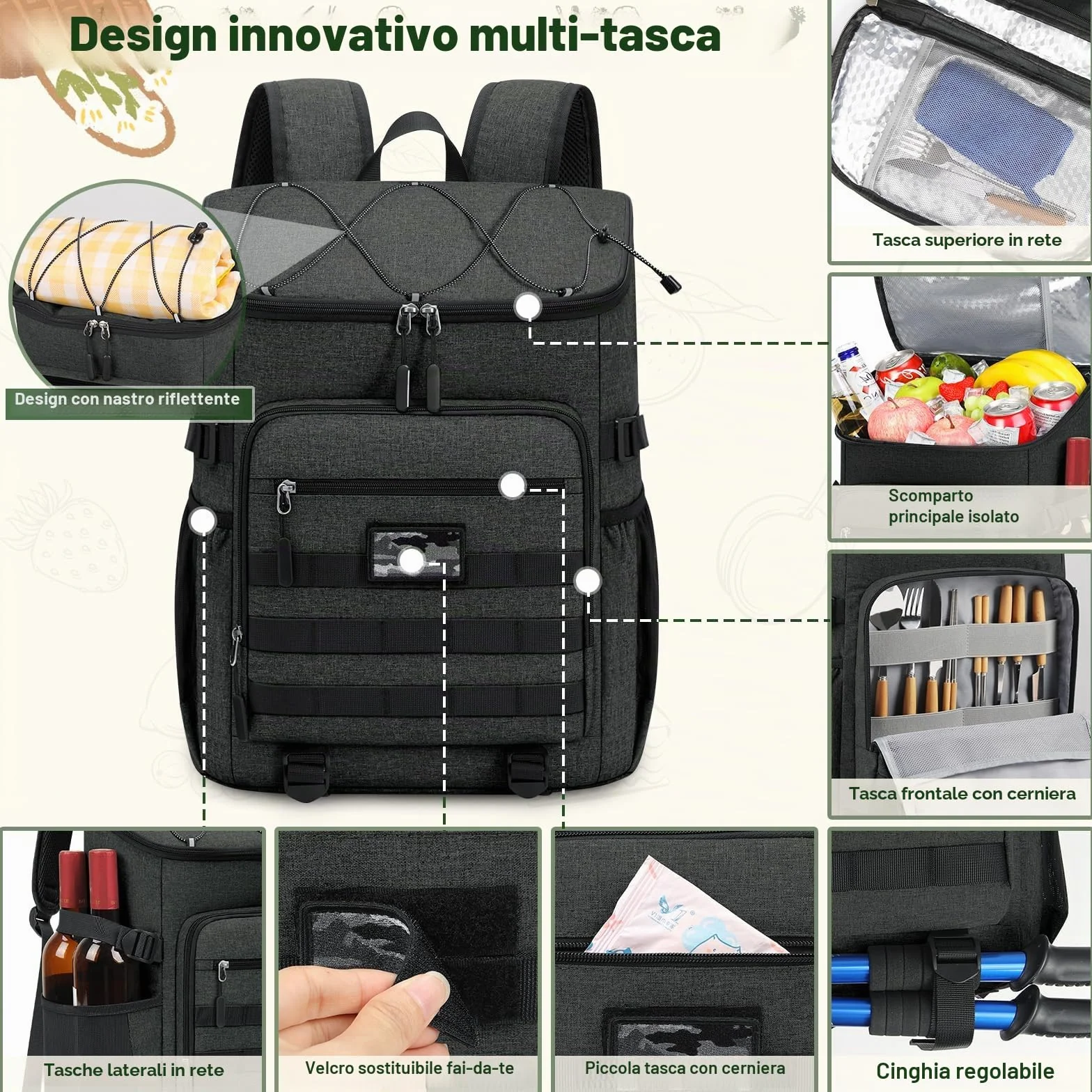 NEWHEY Zaino Termico Isolante 30L Impermeabile Borsa Frigo Grande Capacità per Lavoro Campeggio Spiaggia