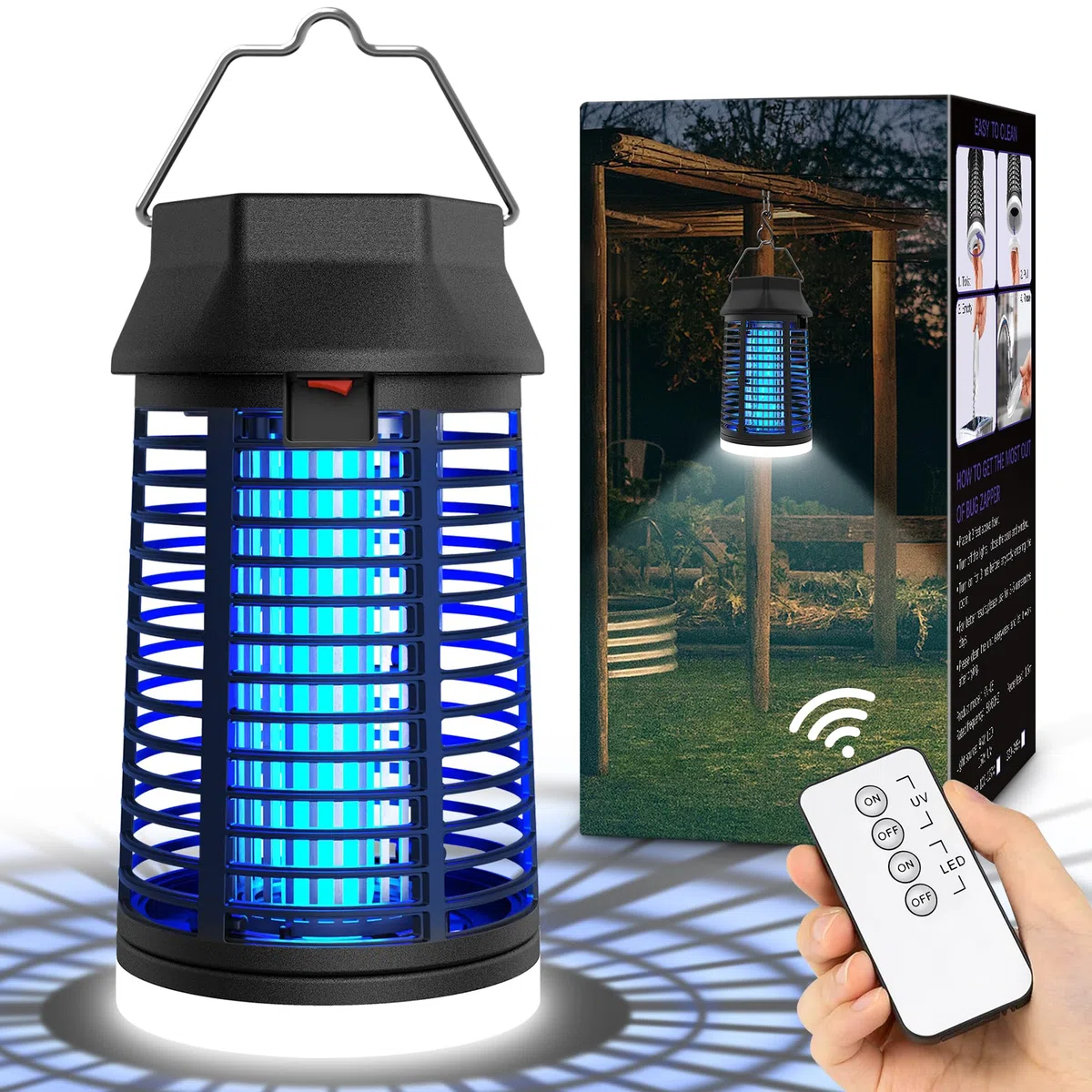 seenlast Lampada Antizanzare Elettrica, Lampada Zanzare 15W 4200V UV Zanzariera Elettrica Impermeabile IPX4, Uccidi Trappola Insetticida Zanzare per Giardino Interno Esterno (Con Telecomando)