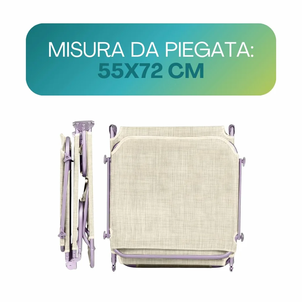 VIRSUS Lettino Prendisole Pieghevole 180x55x90 cm Textilene Metallo Tubolare 18mm Peso Max 120kg Beige